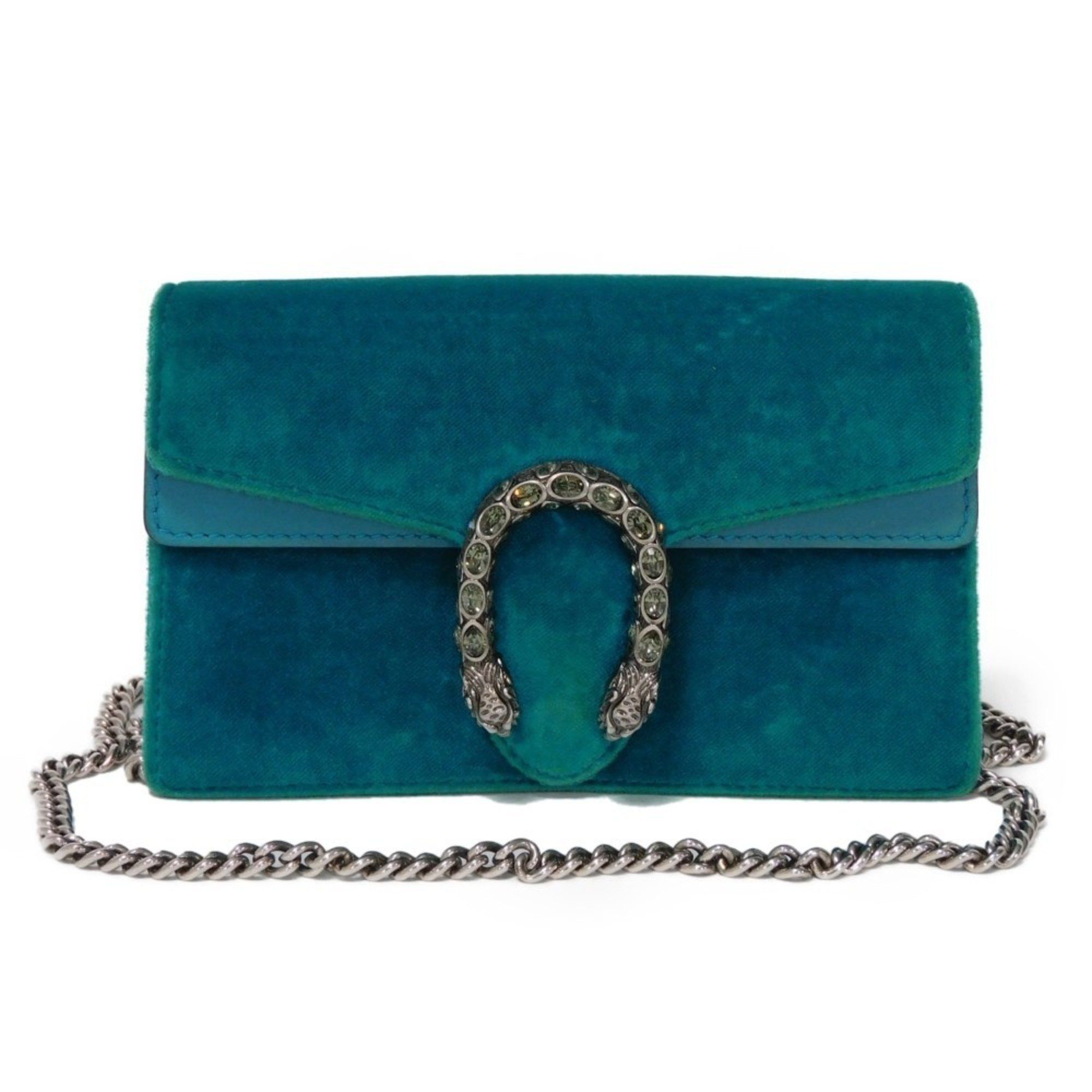 Gucci Shoulder Bag Dionysus Super Mini Tiger Head Crystal Velvet Turquoise 476432 K4Dnn 4471 Women's in Green