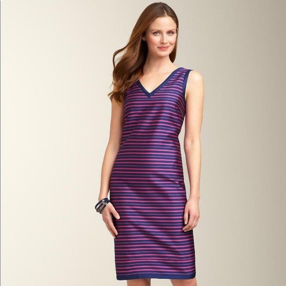Talbots NWT New $199 Talbots Silk Blend V-Neck Stripe Dress Size 10 Size L / US 10 / IT 46 - 1 Thumbnail