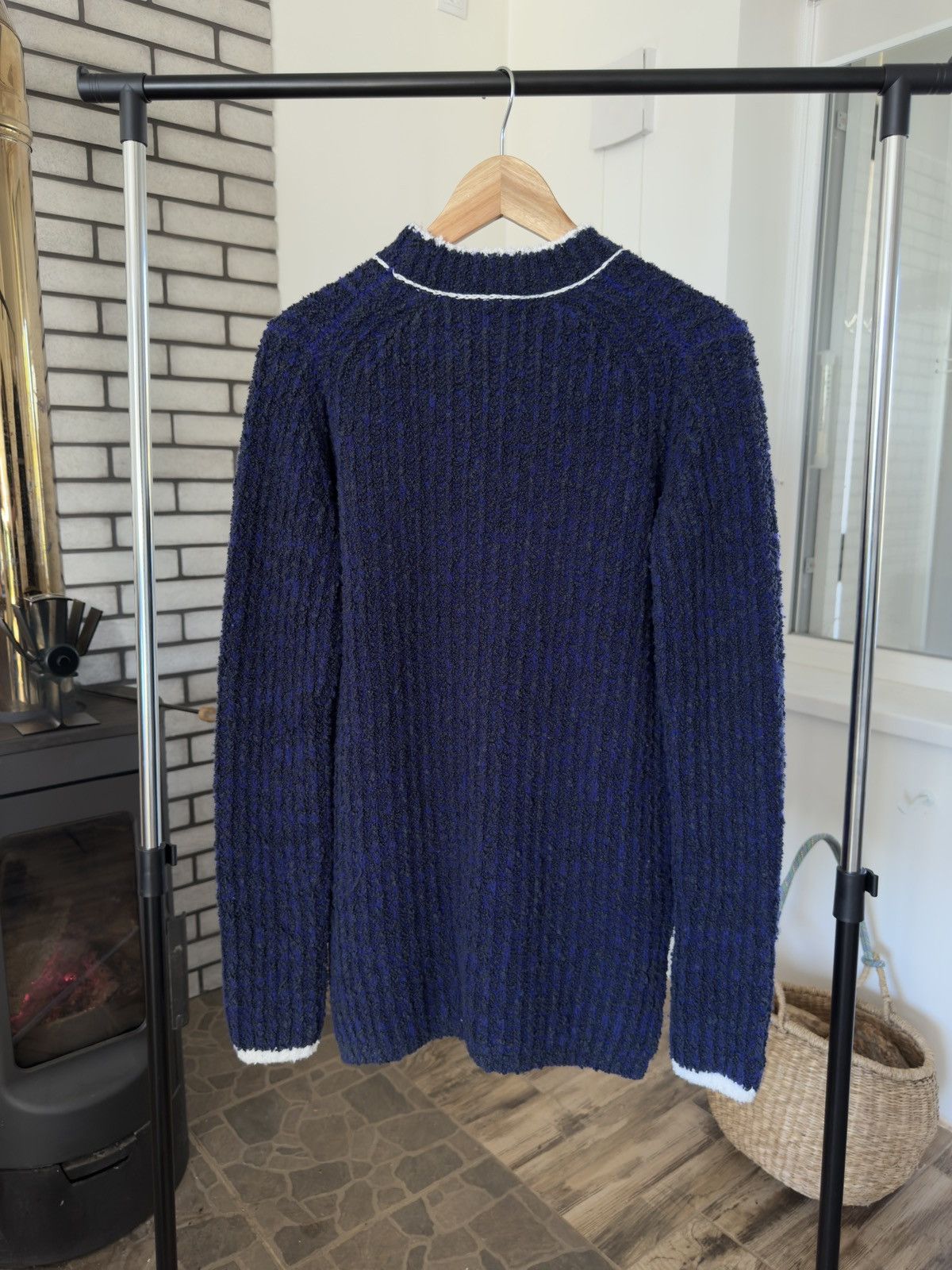 Acne Studios Acne Studios Bouclé Knit Crewneck Sweater Navy White Trim Size L / US 10 / IT 46 - 12 Thumbnail