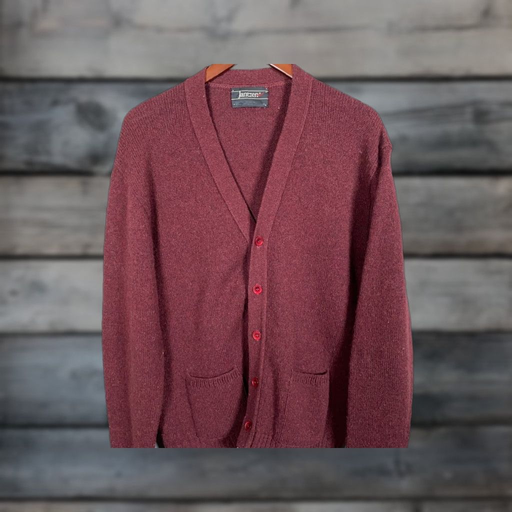 Jantzen VINTAGE Jantzen Cardigan Sweater Mens M Dark Red Knit 70s Grandpa style Wool-Acrylic Lightweight Knitwear - 80s Retro Hipster Preppy Size US M / EU 48-50 / 2 - 1 Thumbnail