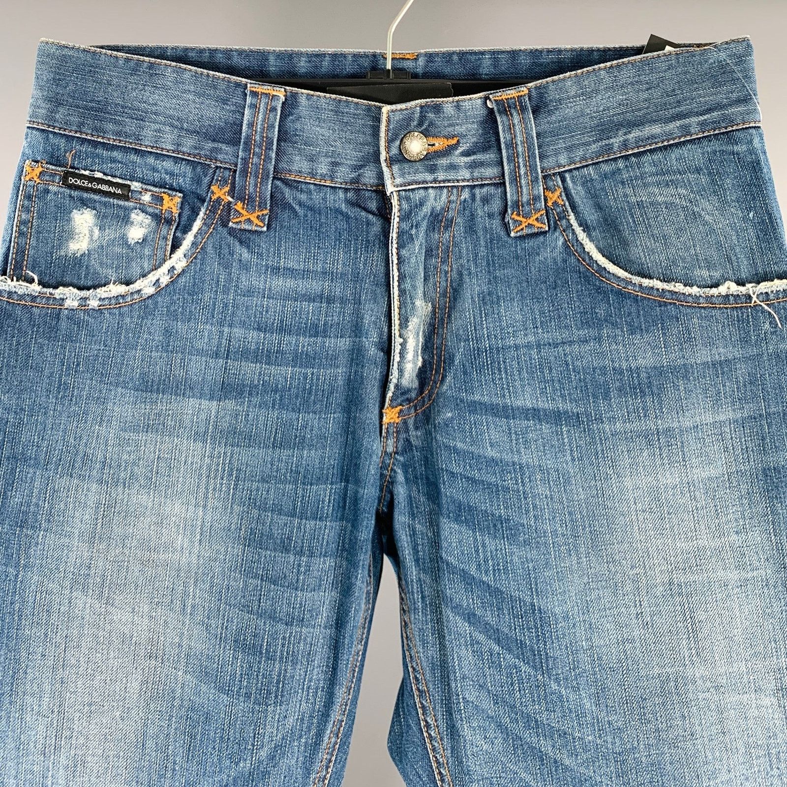 Dolce & Gabbana DOLCE & GABBANA Size 28 Blue Distressed Cotton Jeans Size US 28 / EU 44 - 2 Thumbnail