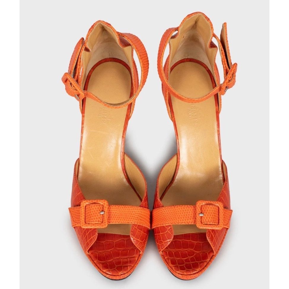 Hermes Hermès Orange Embossed Leather High Heels EU 38.5 Size US 7.5 / IT 37.5 - 2 Thumbnail