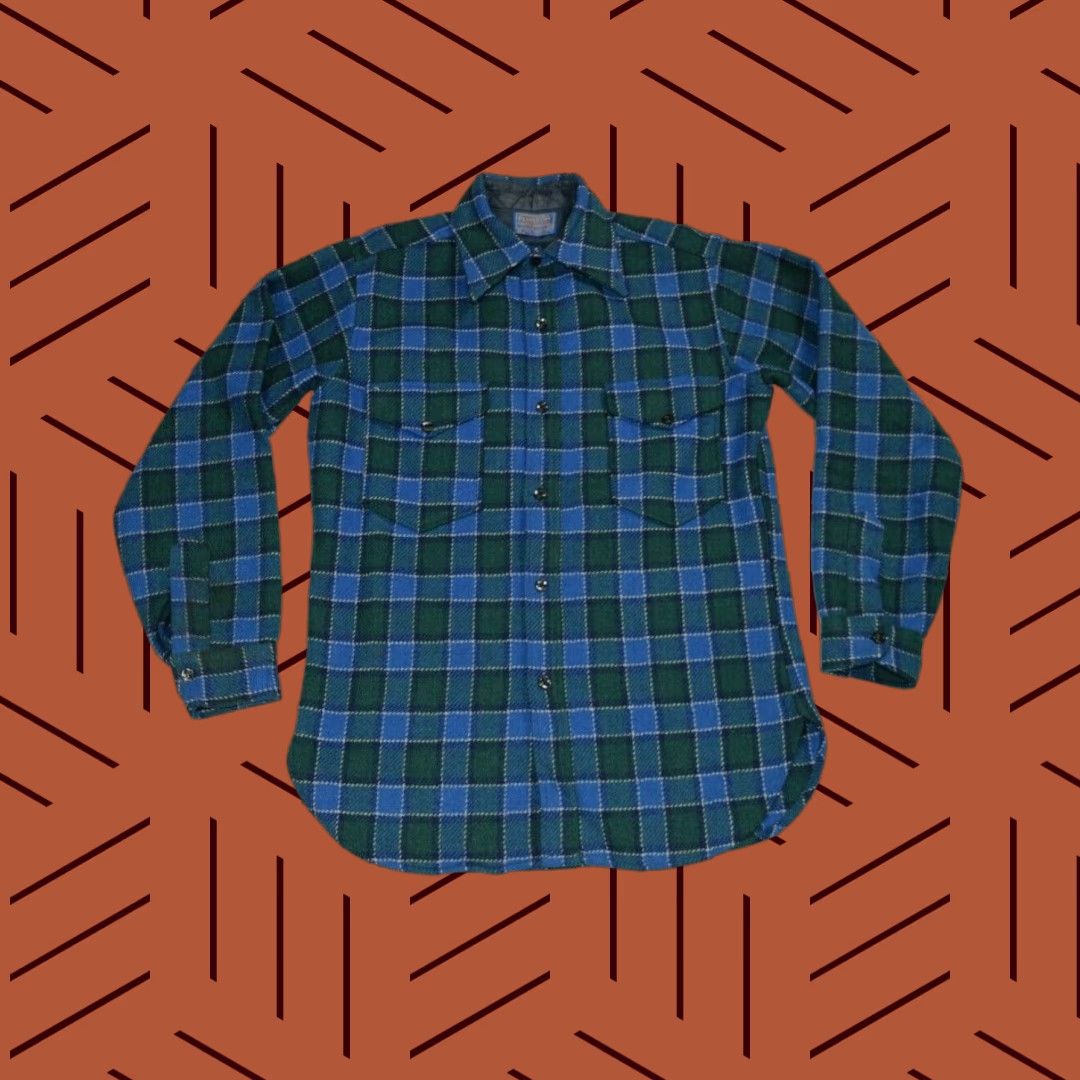 Vintage Pendleton Men's Heavy Wool Flannel Shirt Jacket 60s 70s Plaid Cruiser