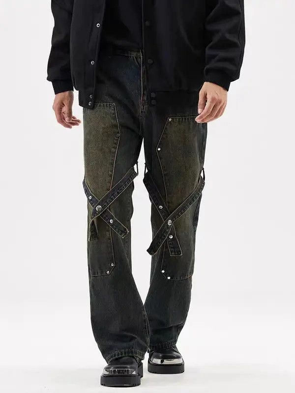 Japanese Brand VIBE Workwear wide-leg jeans with retro strappy design Size US 32 / EU 48 - 5 Thumbnail