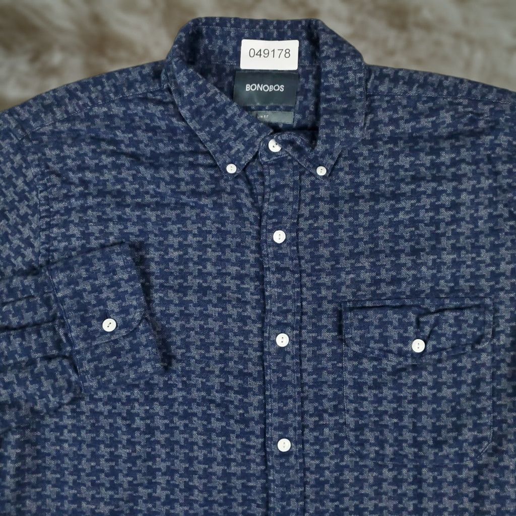 Bonobos Bonobos Blue Flannel Button-Up Shirt Mens Medium Long Sleeve Geometric Casual Size US M / EU 48-50 / 2 - 1 Thumbnail