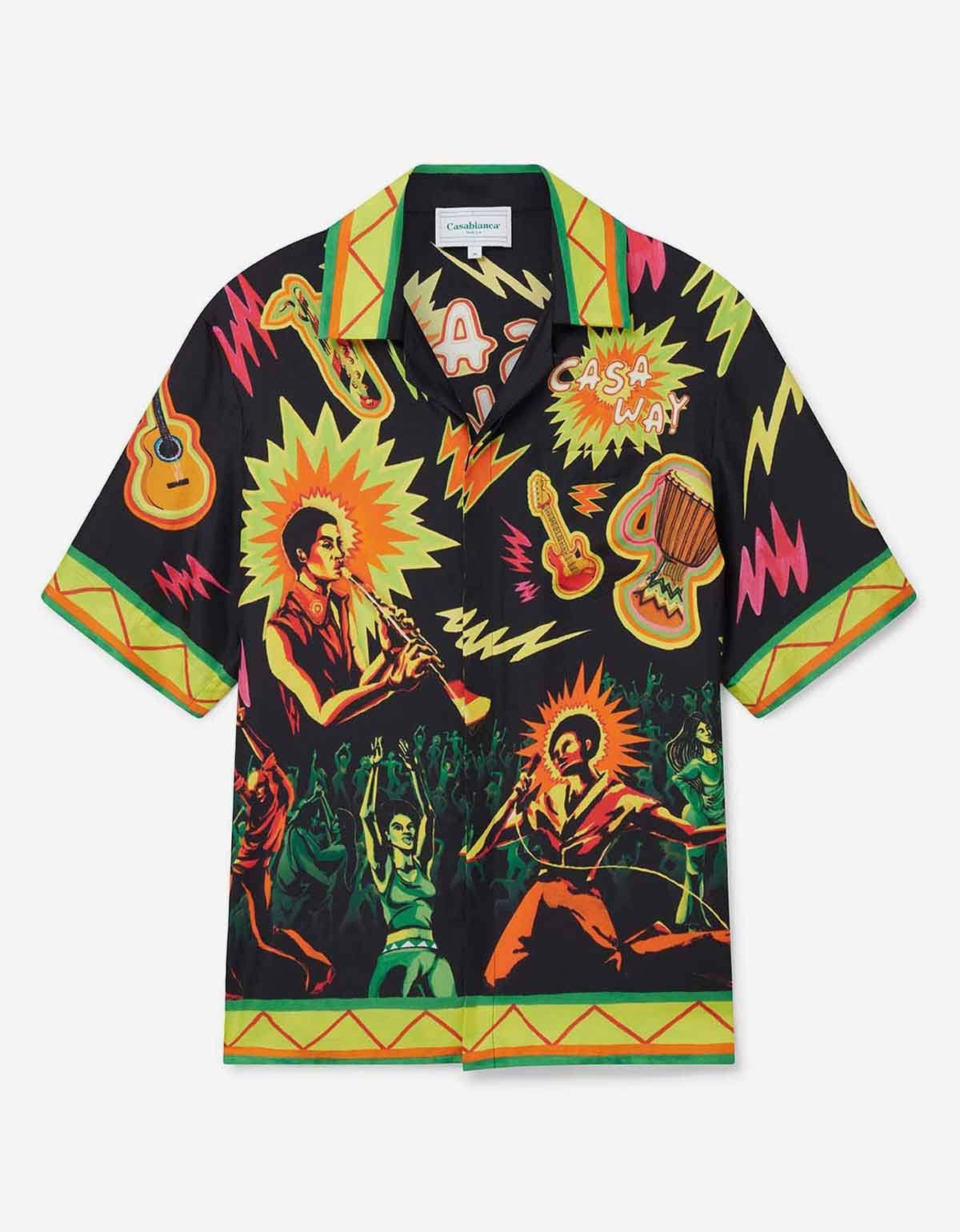 image of Casablanca Black Music For The People Silk Shirt, Men's (Size Large)