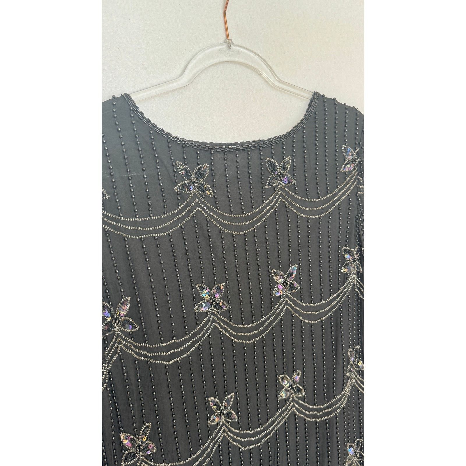 Vintage 1990s Papell Boutique Silk Beaded Sequin Top Black S/M Size S / US 4 / IT 40 - 16 Thumbnail