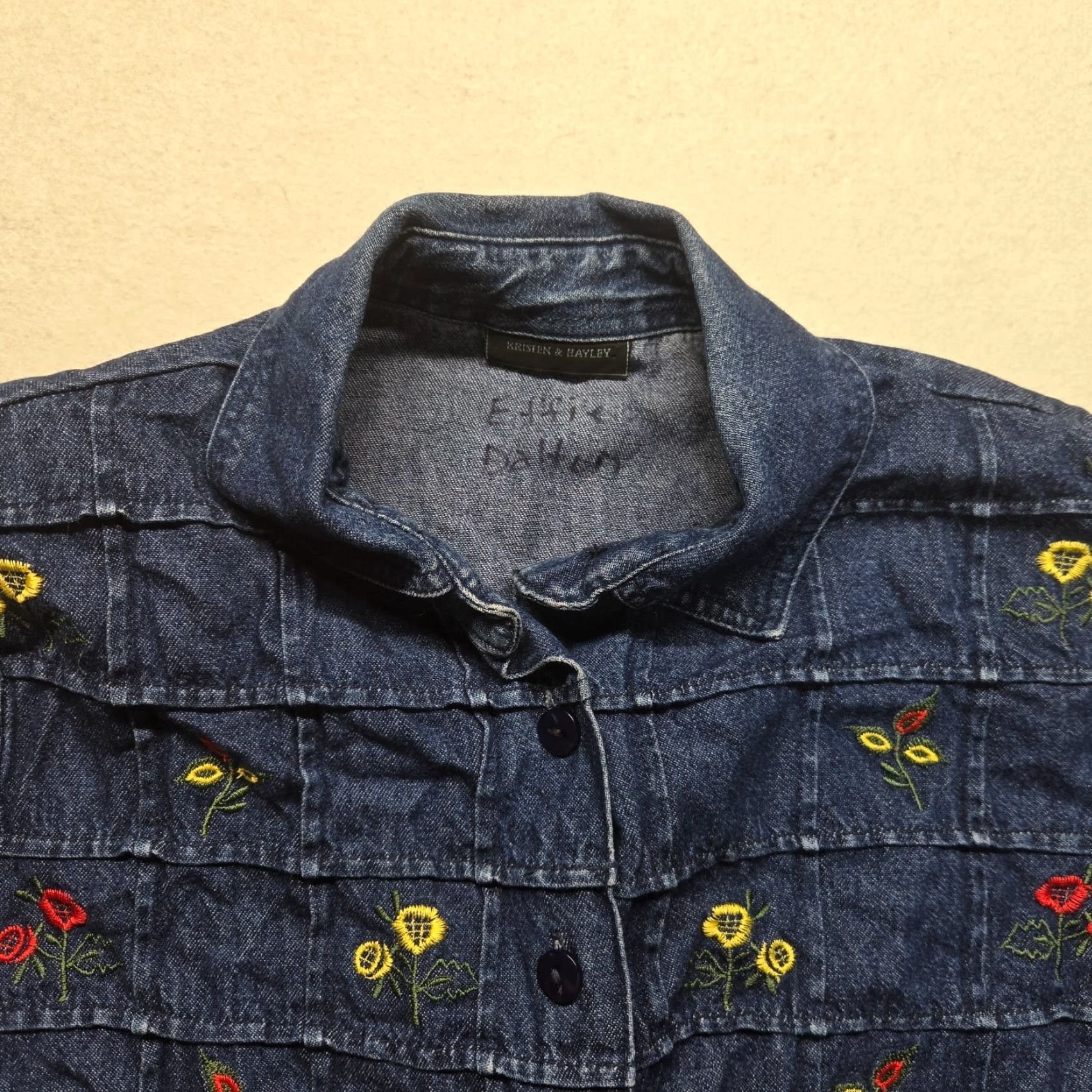 Denime Kristen & Hayley Denim Shirt Embroidered Floral Casual XL Blue Adult Shirt XL Denim Embellished Womens Size XL / US 12-14 / IT 48-50 - 2 Thumbnail