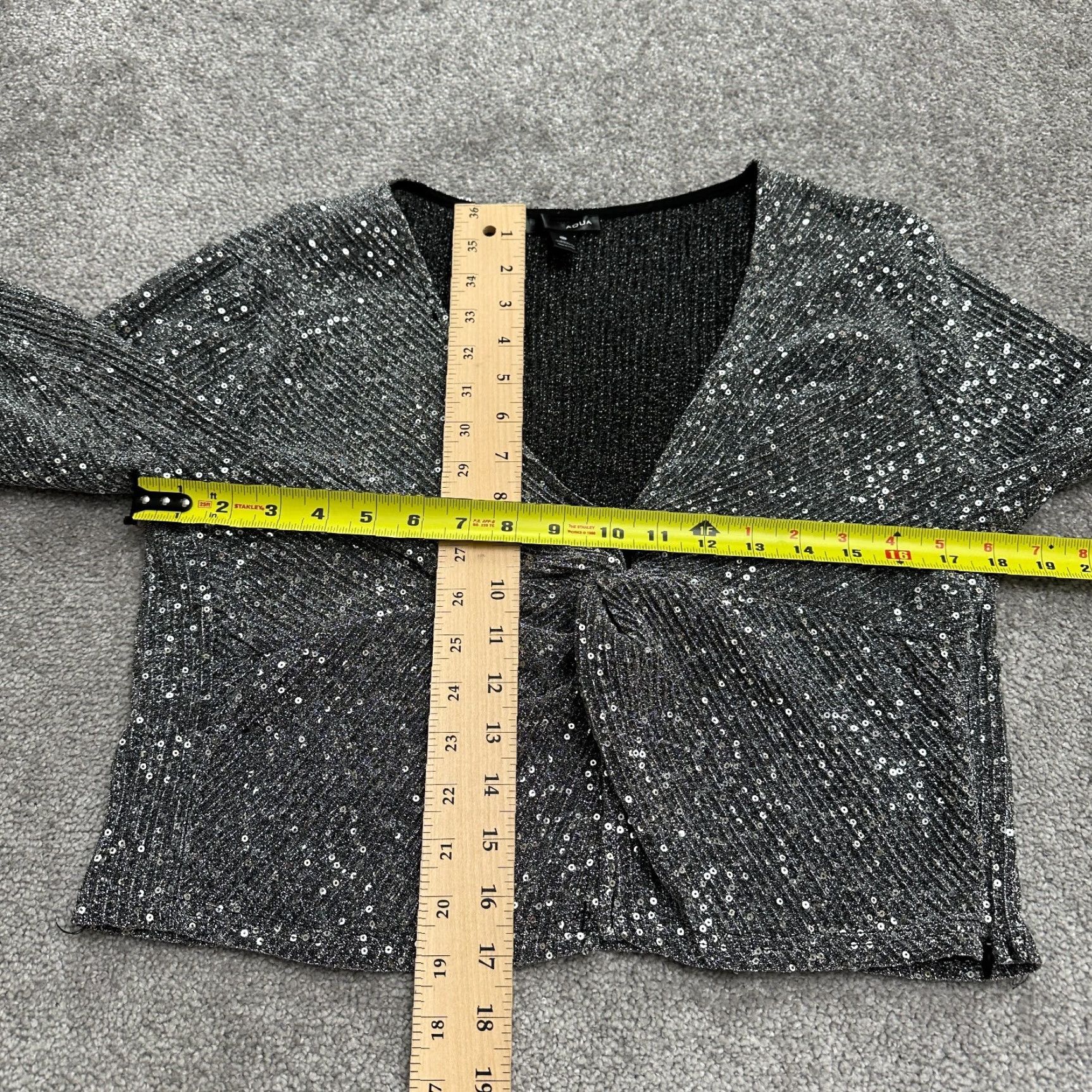 AQUA Aqua Blouse Womens XL Black Cropped V-Neck Twisted Metallic Glitter Knit Party Cropped Top Size XL / US 12-14 / IT 48-50 - 6 Thumbnail