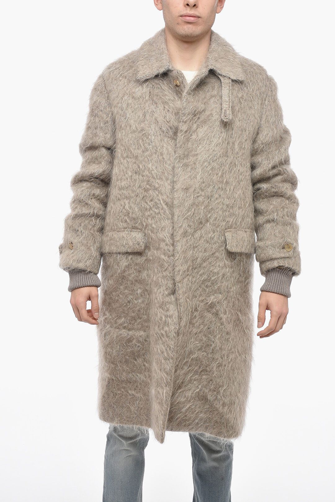 image of Amiri Og1Mm0424 Mohair Blend Coat In Beige, Men's (Size Large)