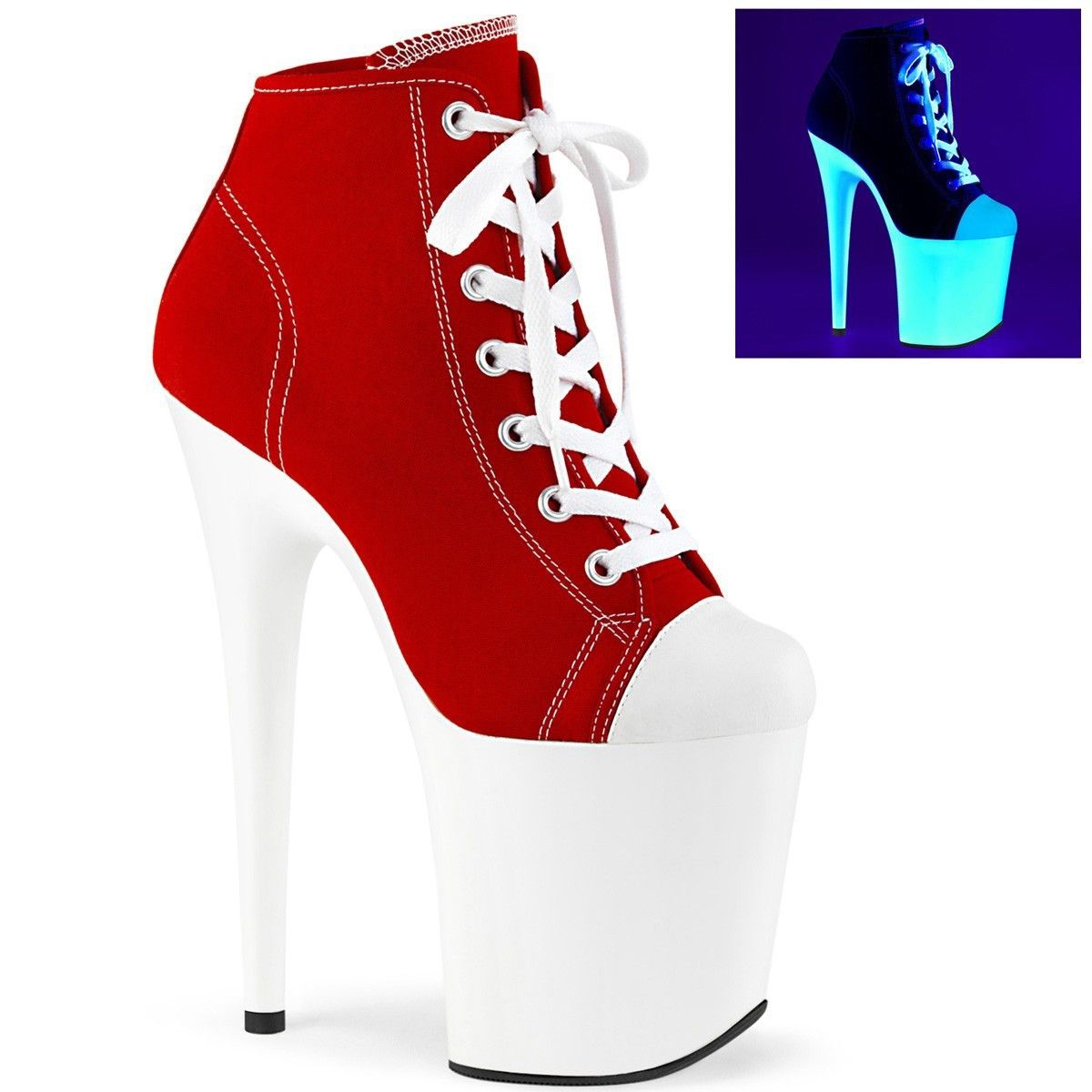 Other 800SK UV 8" High Heel Platform Sneakers Red White Blacklight Size US 7 / IT 37 - 6 Thumbnail