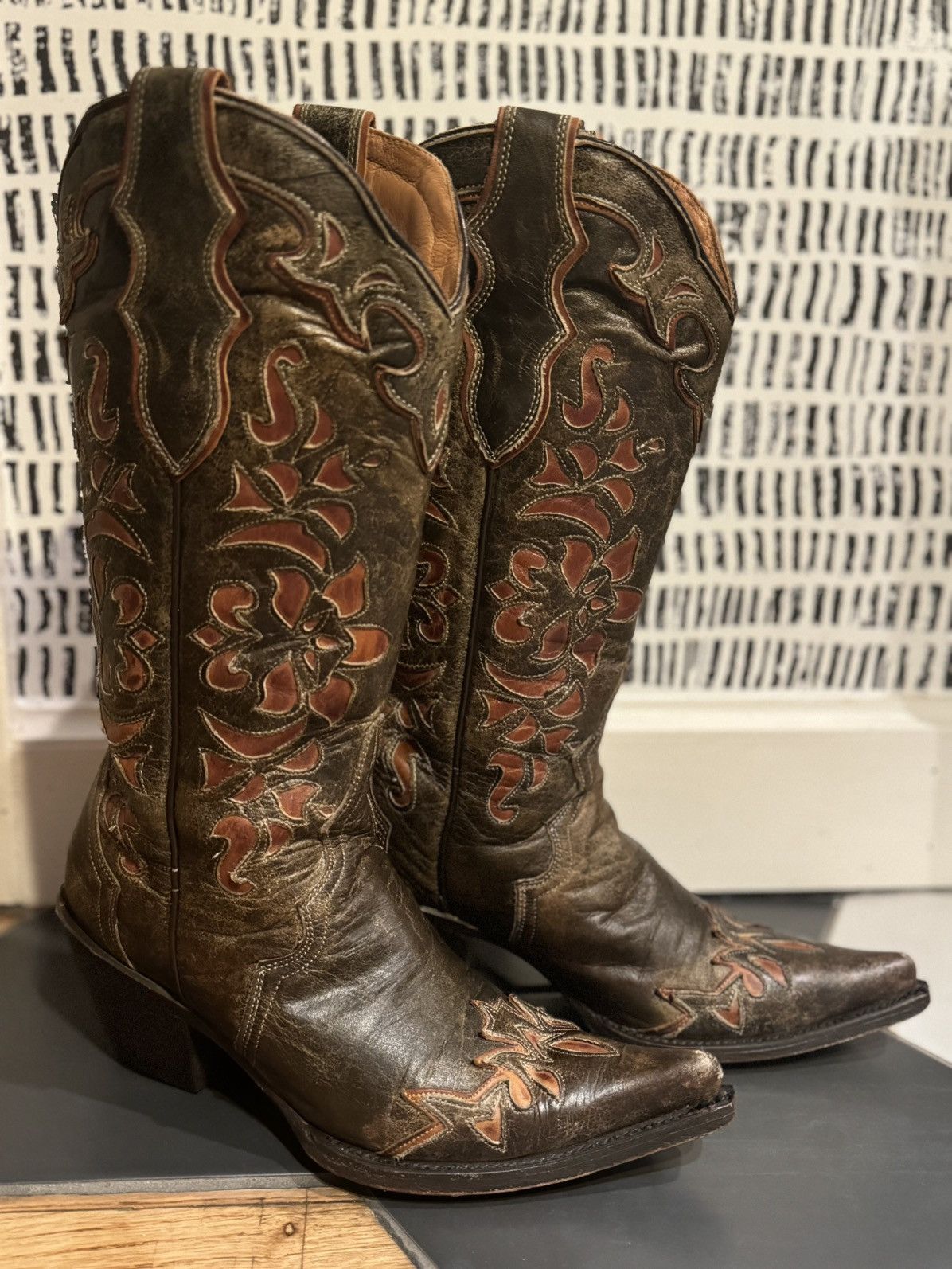 Stetson Stetson Cowboy Cowgirl Boots Leather Hand Stitched Floral 7B Size US 7 / IT 37 - 1 Thumbnail