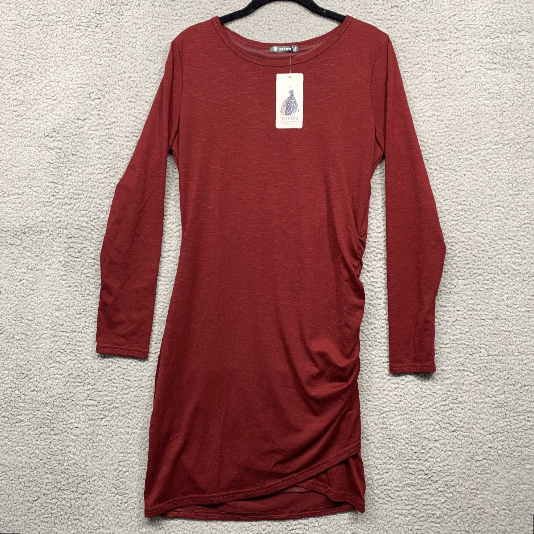 Vintage BTFBM Dress Women's M Burgundy Left Side Gathered Inner Slip High Quality NWT Dress Size M / US 6-8 / IT 42-44 - 2 Thumbnail