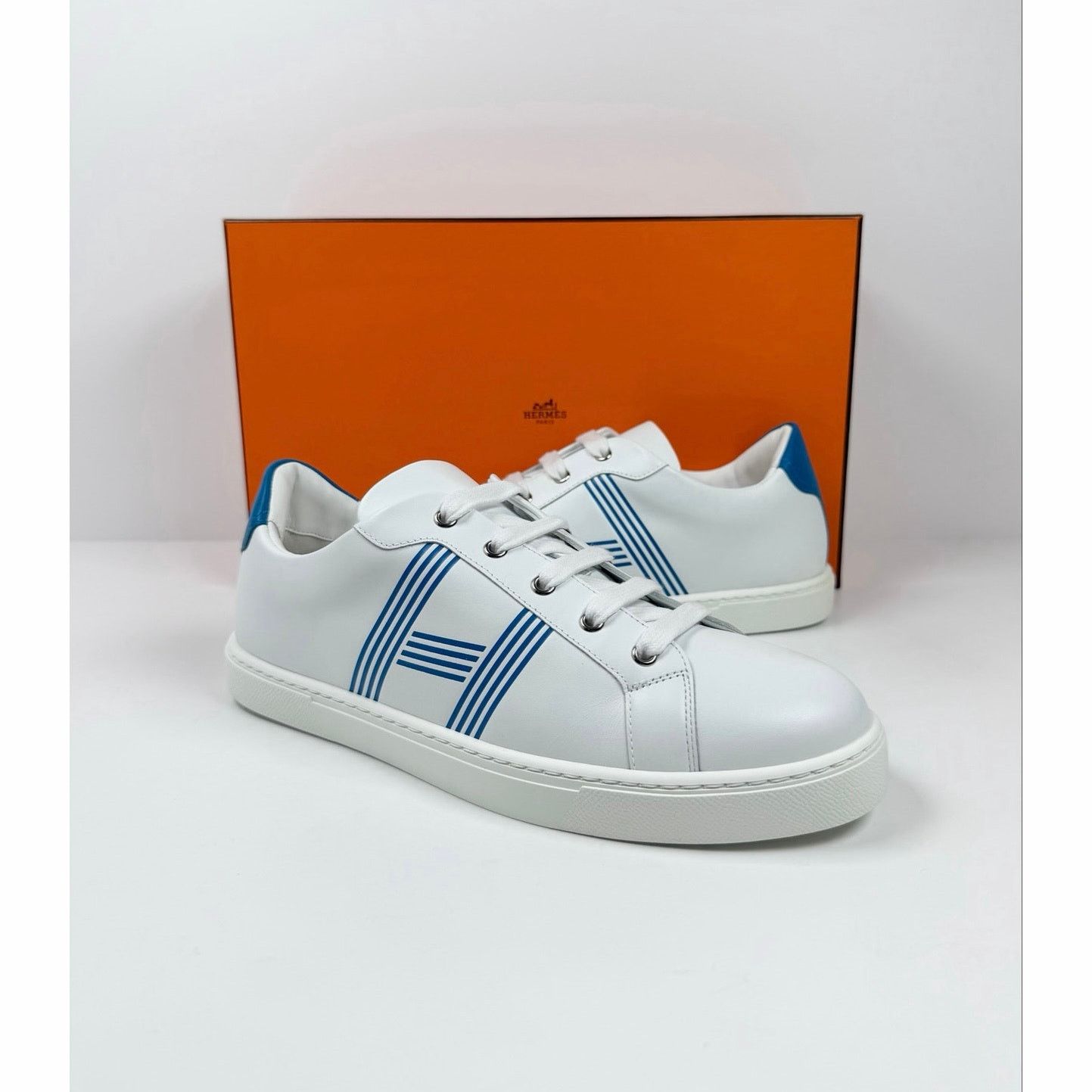Hermes Size 8.5 - Hermes Advantage White Blue Leather Sneakers NEW Size US 8.5 / EU 41-42 - 2 Thumbnail