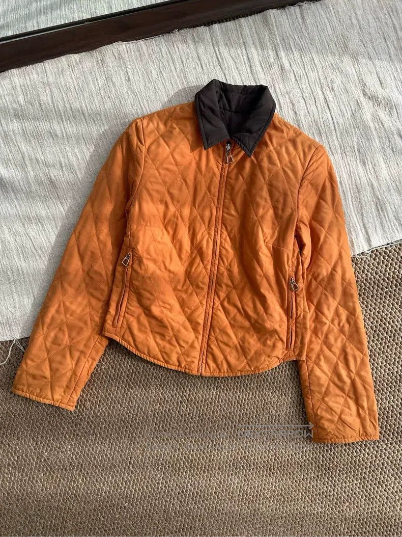 Hermes Simple Diamond Pattern Double Face Cotton Coat Jack