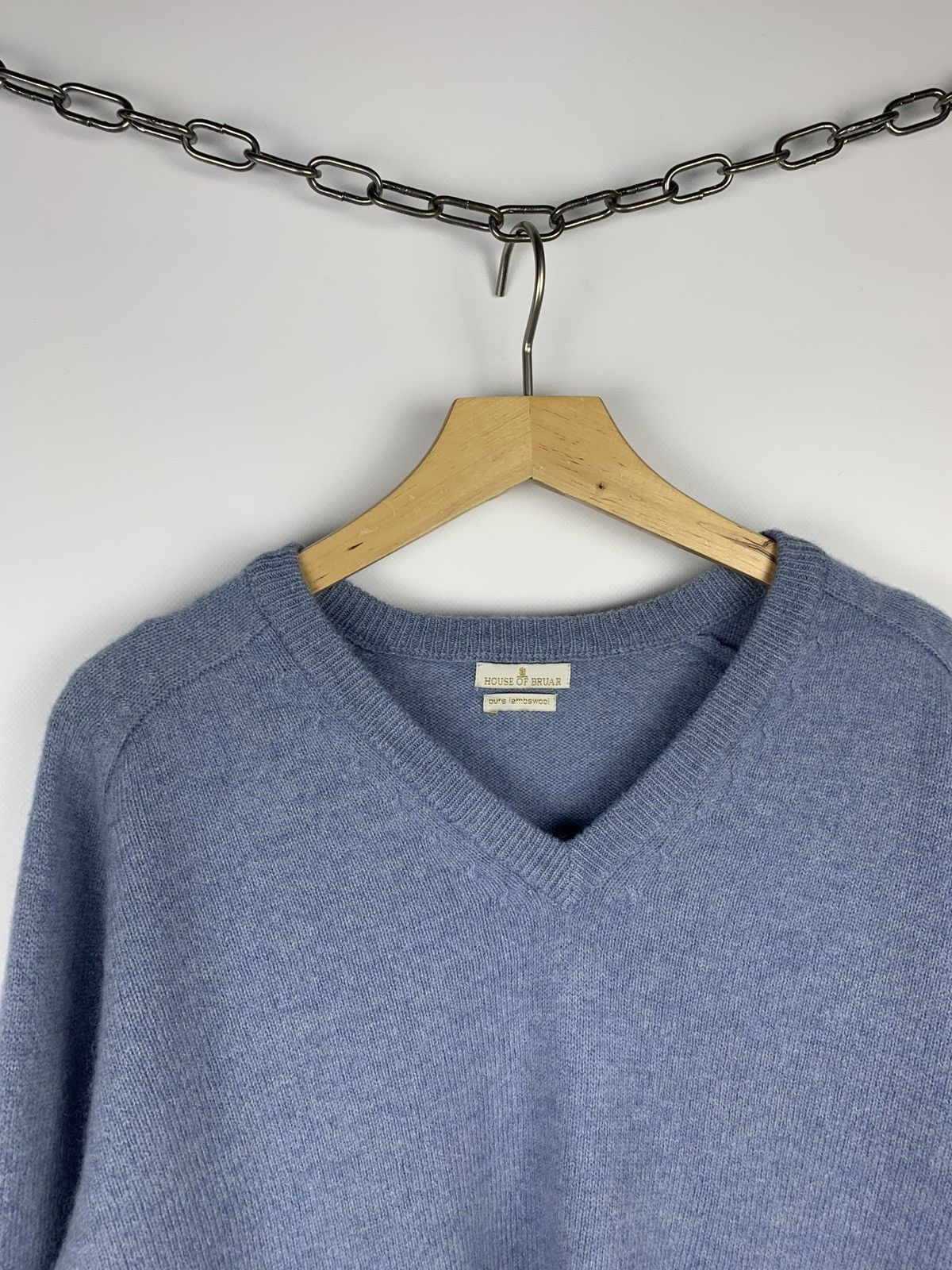Designer House of Bruar Wool Jumper Sweater V-neck Men’s Size L Blue Size US L / EU 52-54 / 3 - 2 Thumbnail