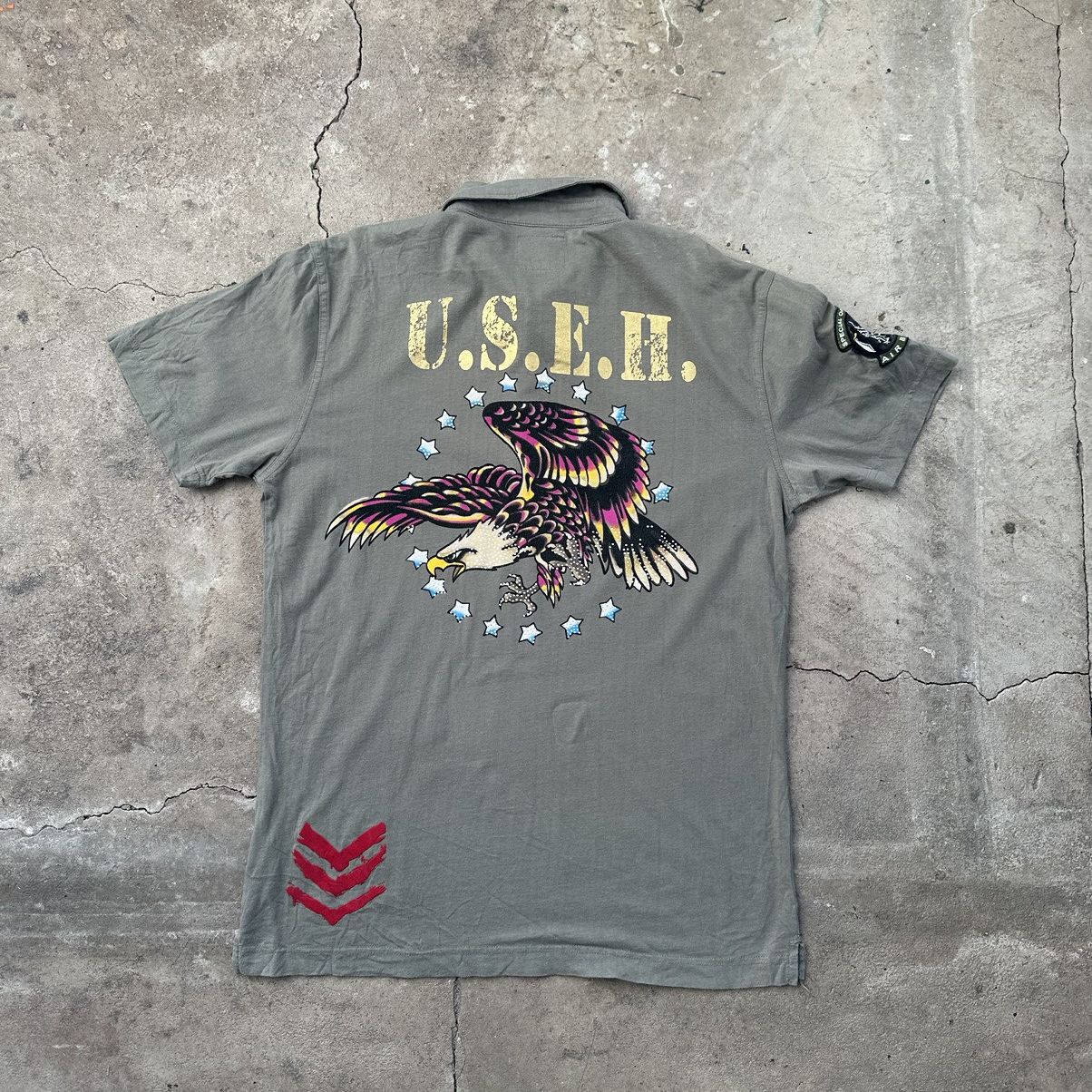 Designer Ed Hardy by Christian Audigier military Print Polo T-Shirt Size US XL / EU 56 / 4 - 1 Thumbnail