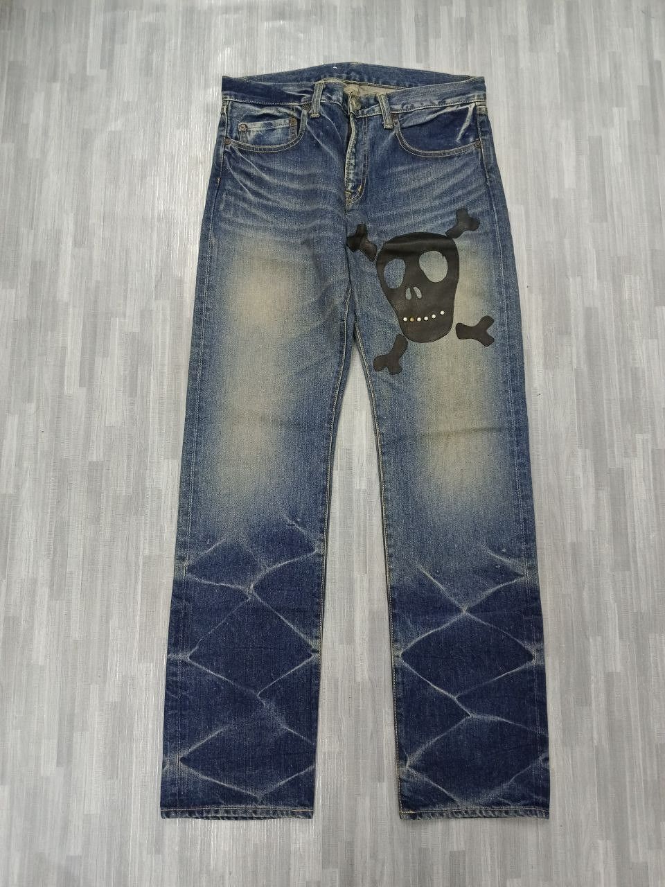 Japanese Brand SICK GOWEST🇯🇵LEATHER SKULL CROSSBONE STUDDED Size US 31 - 2 Thumbnail