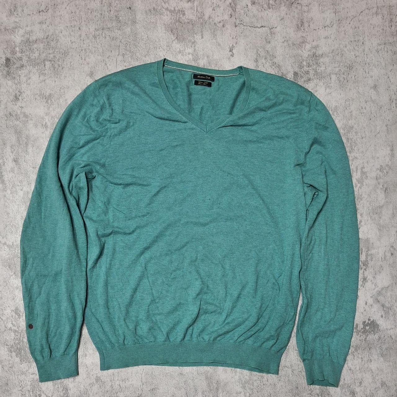 Massimo Dutti Soft and comfortable green cotton V-neck sweater Size US XL / EU 56 / 4 - 1 Thumbnail