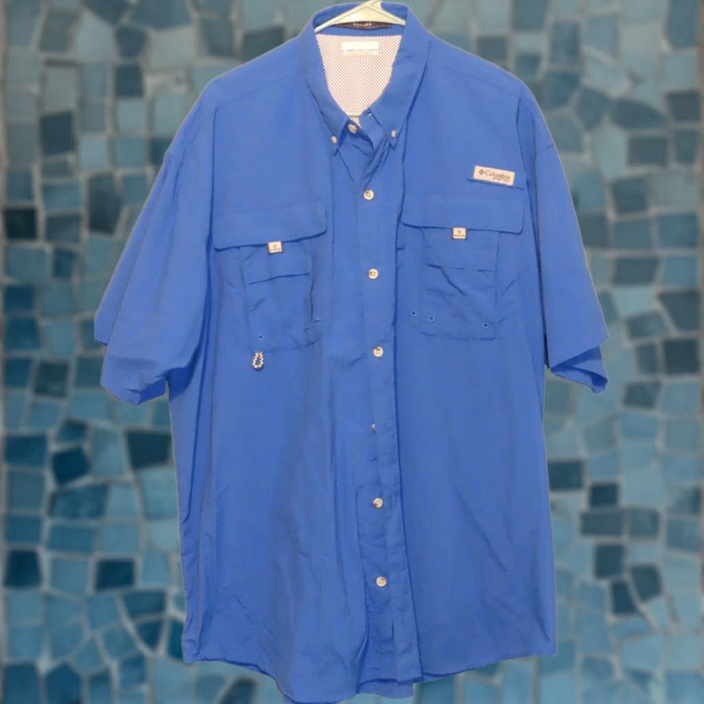 Vintage Columbia Shirt Men's XL Blue Short Sleeve Button-Up Collar Breathable Fishing Casual Pattern: Solid Size US XL / EU 56 / 4 - 1 Thumbnail