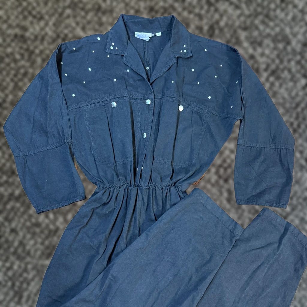Cherokee VINTAGE Cherokee Jumpsuit Womens 80s 90s Cotton Black Beaded Disco SS16 S/M Size 28" / US 6 / IT 42 - 1 Thumbnail