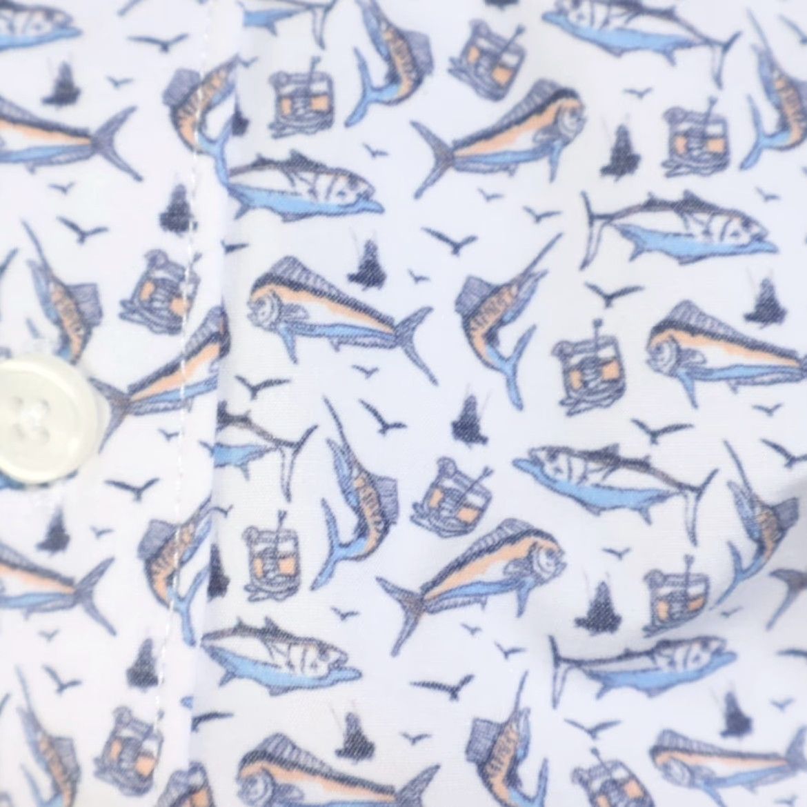 Vintage Huk Shirt White Men's XL Offshore Fishing Camp Stretch Cotton Blend All Over Print Button Down Shirt Regular Fit Size US XL / EU 56 / 4 - 6 Thumbnail