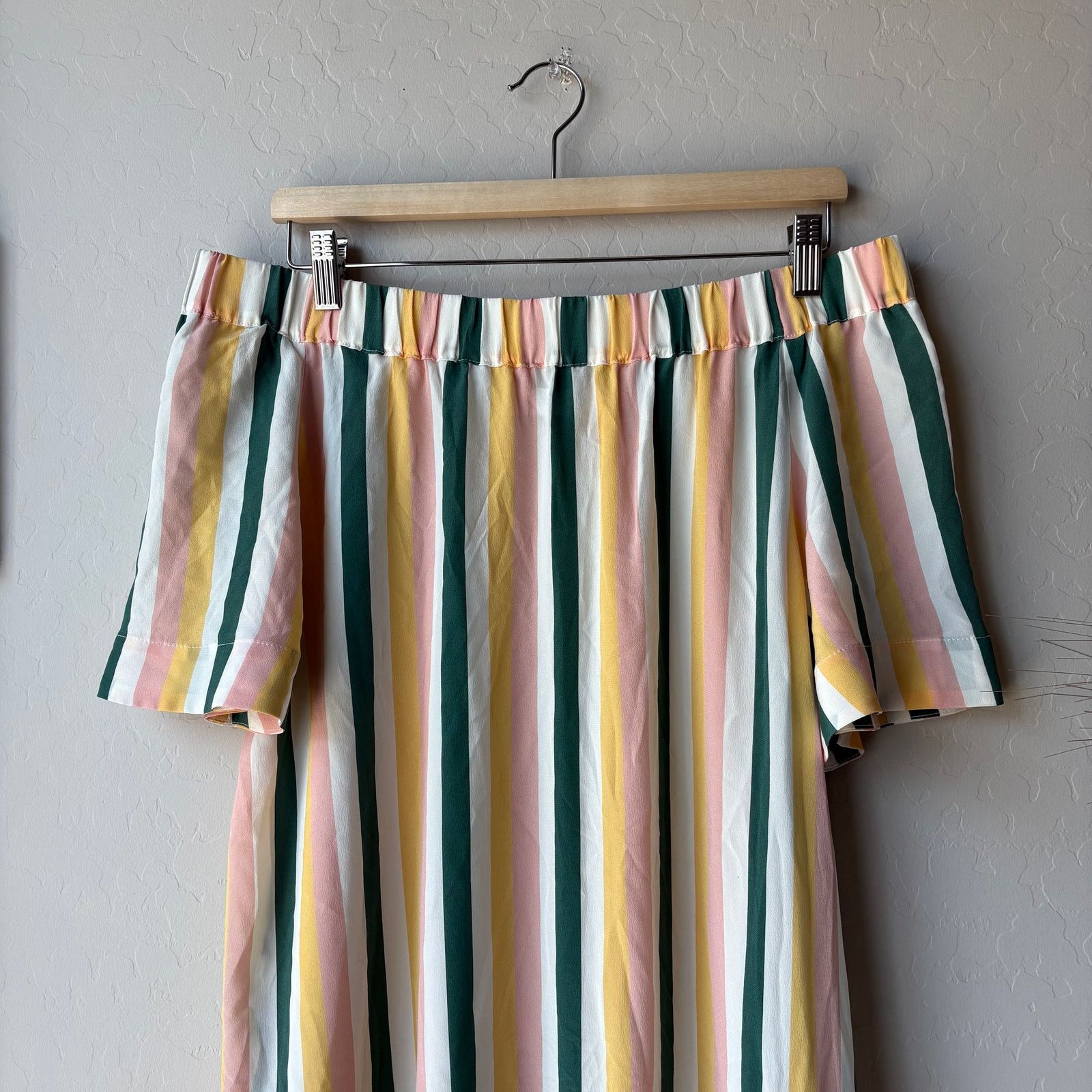 ASCENO Asceno Dress Silk Off Shoulder Striped Midi Dress S Size S / US 4 / IT 40 - 4 Thumbnail