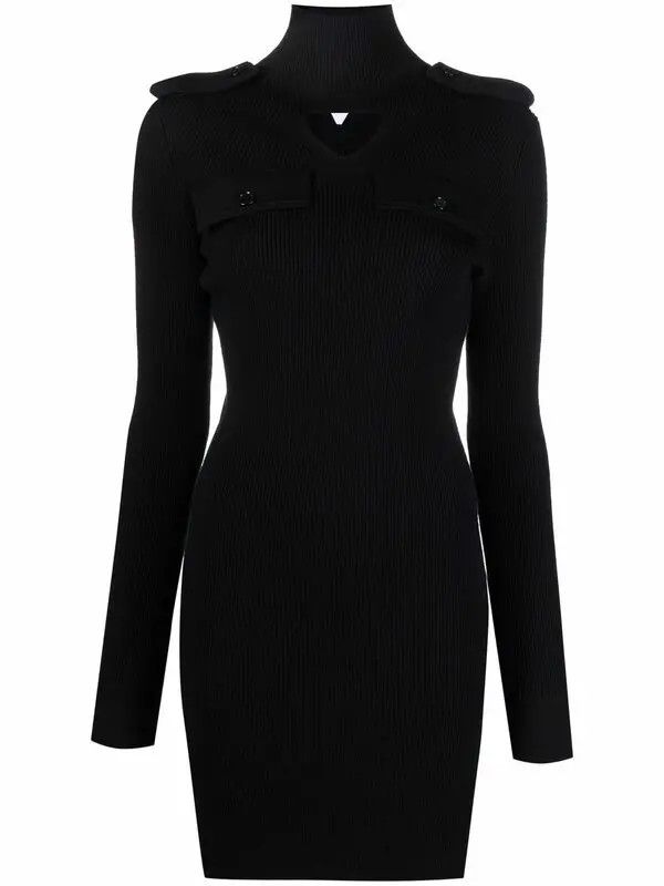 Bottega Veneta o1y0725 Turtleneck Mini Dress in Black Size M / US 6-8 / IT 42-44 - 1 Thumbnail