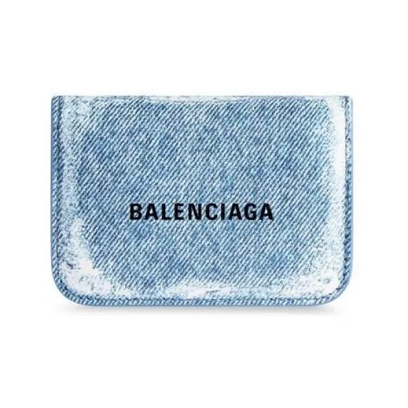 Balenciaga o1tr1nto0326 Size: OS / Cash Mini Wallet Denim Print in Blue Size ONE SIZE - 1 Preview