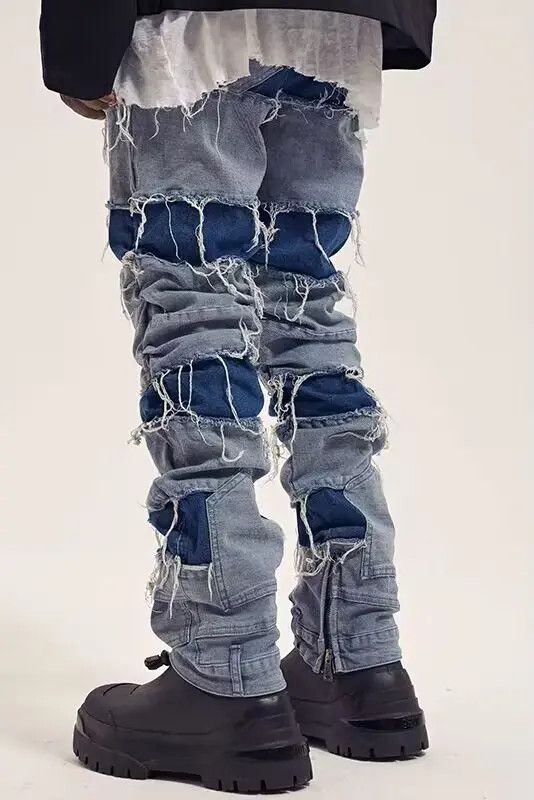 VIBE Street raw edge patchwork color straight jeans Size US 32 / EU 48 - 7 Thumbnail
