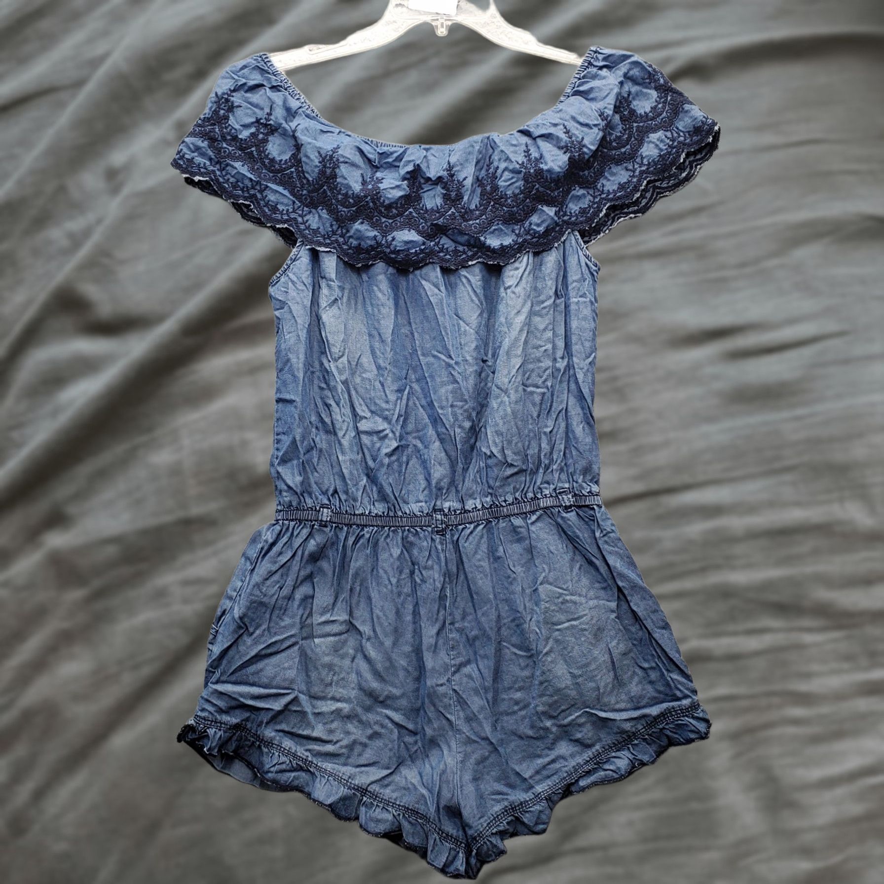 Vintage VINTAGE American Rag Cie Romper Shirt Womens Size M Blue Denim Off-The-Shoulder Sleeveless Size 32" / US 10 / IT 46 - 1 Thumbnail