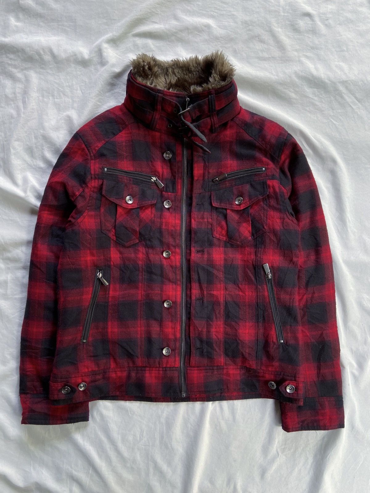 PPFM DOUBLE FOCUS BONDAGE PUNK PLAID FUR JACKET Size US M / EU 48-50 / 2 - 7 Thumbnail