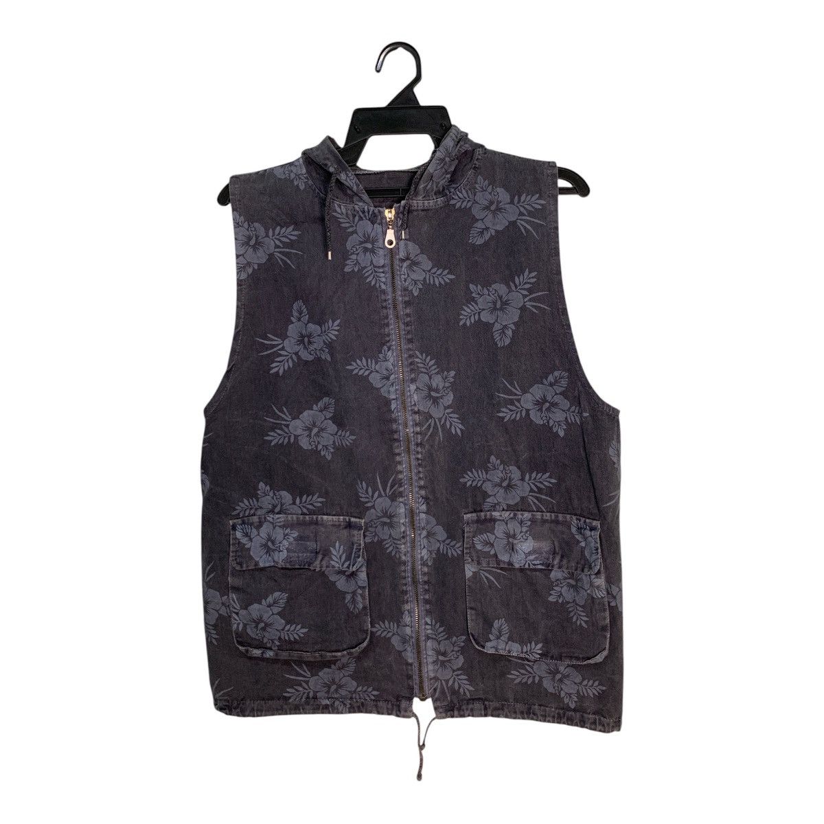 Japanese Brand × Other Rare Design Soft Denim Floral Hoodie Vests Size L / US 10 / IT 46 - 1 Thumbnail
