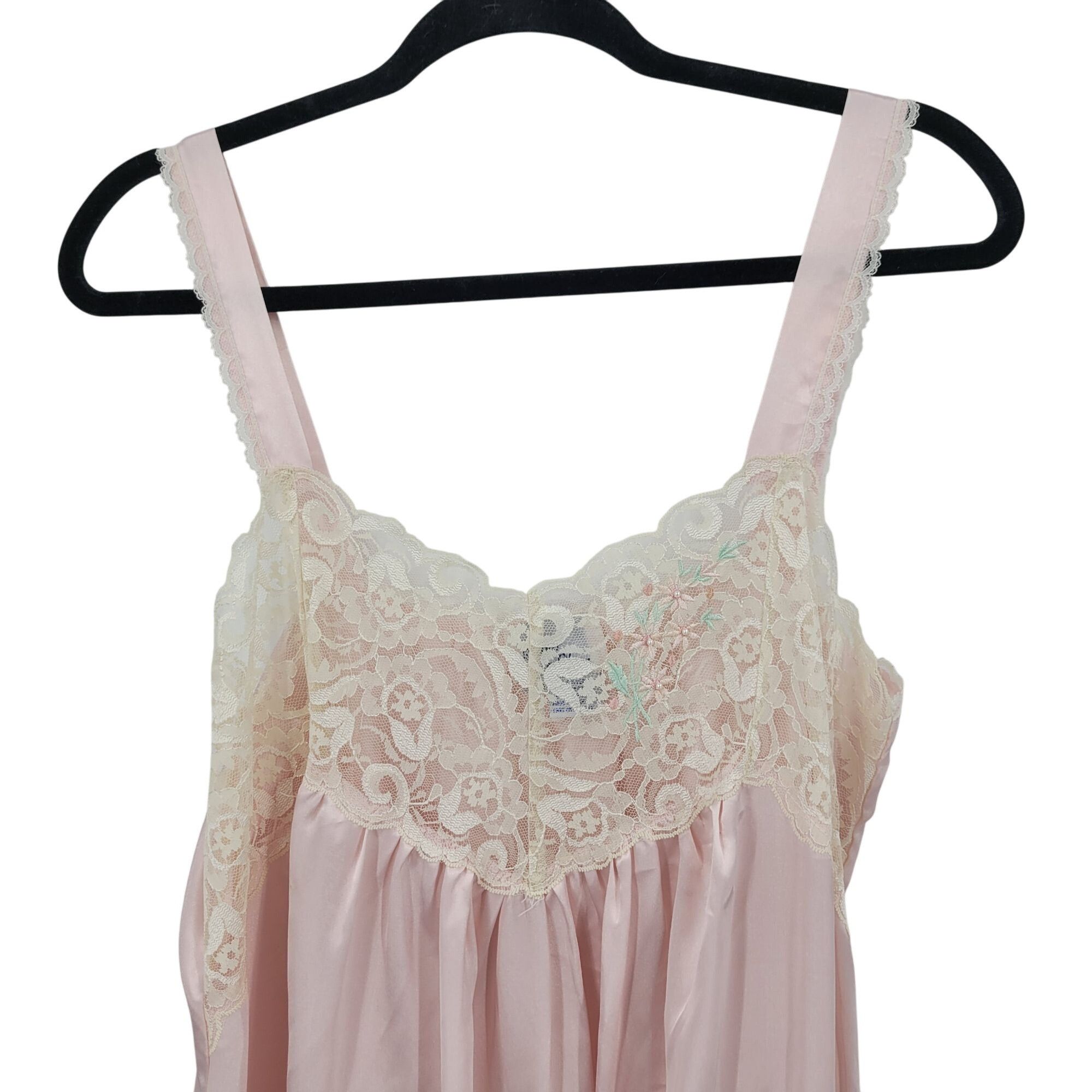 Vintage Vintage Sugar Plum Pastel Pink Nightgown Lace Trim Maxi Sz M Size ONE SIZE - 4 Thumbnail