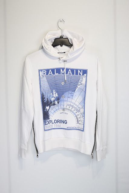 Balmain o1rshd1 Exploring Print Hoodie in White Size US M / EU 48-50 / 2 - 2 Thumbnail