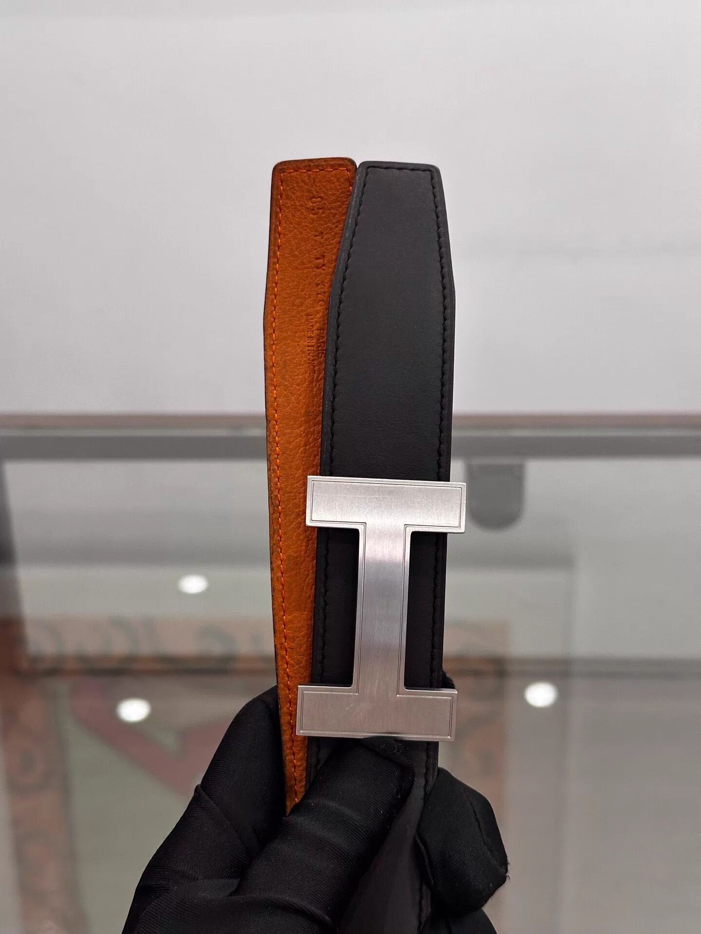 Hermes Hermes Black & Orange H-Buckle Silver Belt 3.2cm 85 T 99 New Size ONE SIZE - 4 Thumbnail