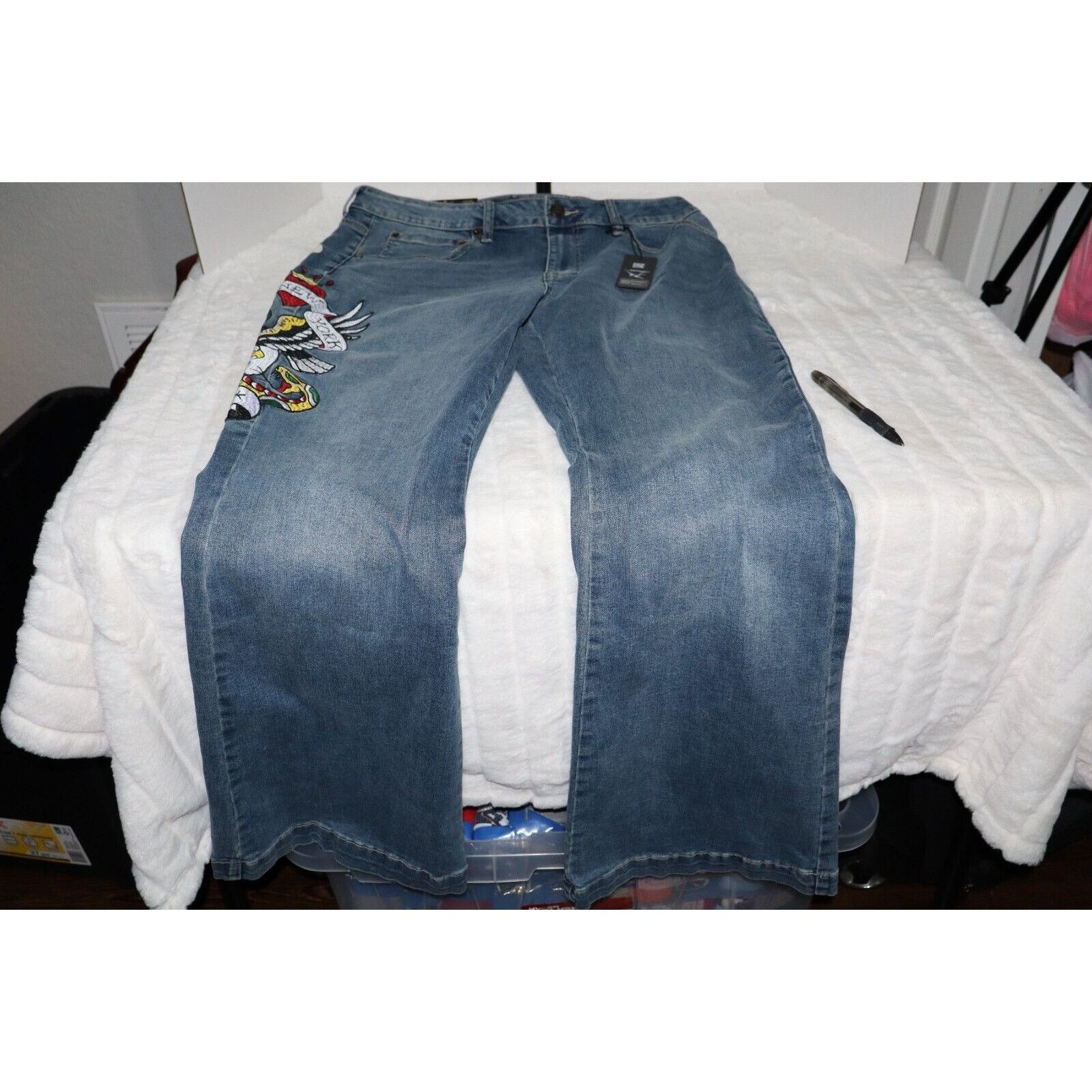 Ed Hardy ED HARDY NWT Slim Flare New York City Eagle Patch Jeans Size 28" / US 6 / IT 42 - 5 Thumbnail