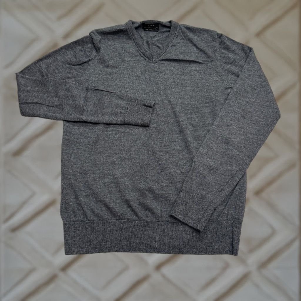 Zara VINTAGE? No — Zara Mens Wool V-Neck Pullover Sweater M Gray Knit Classic Regular Fit Casual Office Size US M / EU 48-50 / 2 - 1 Thumbnail