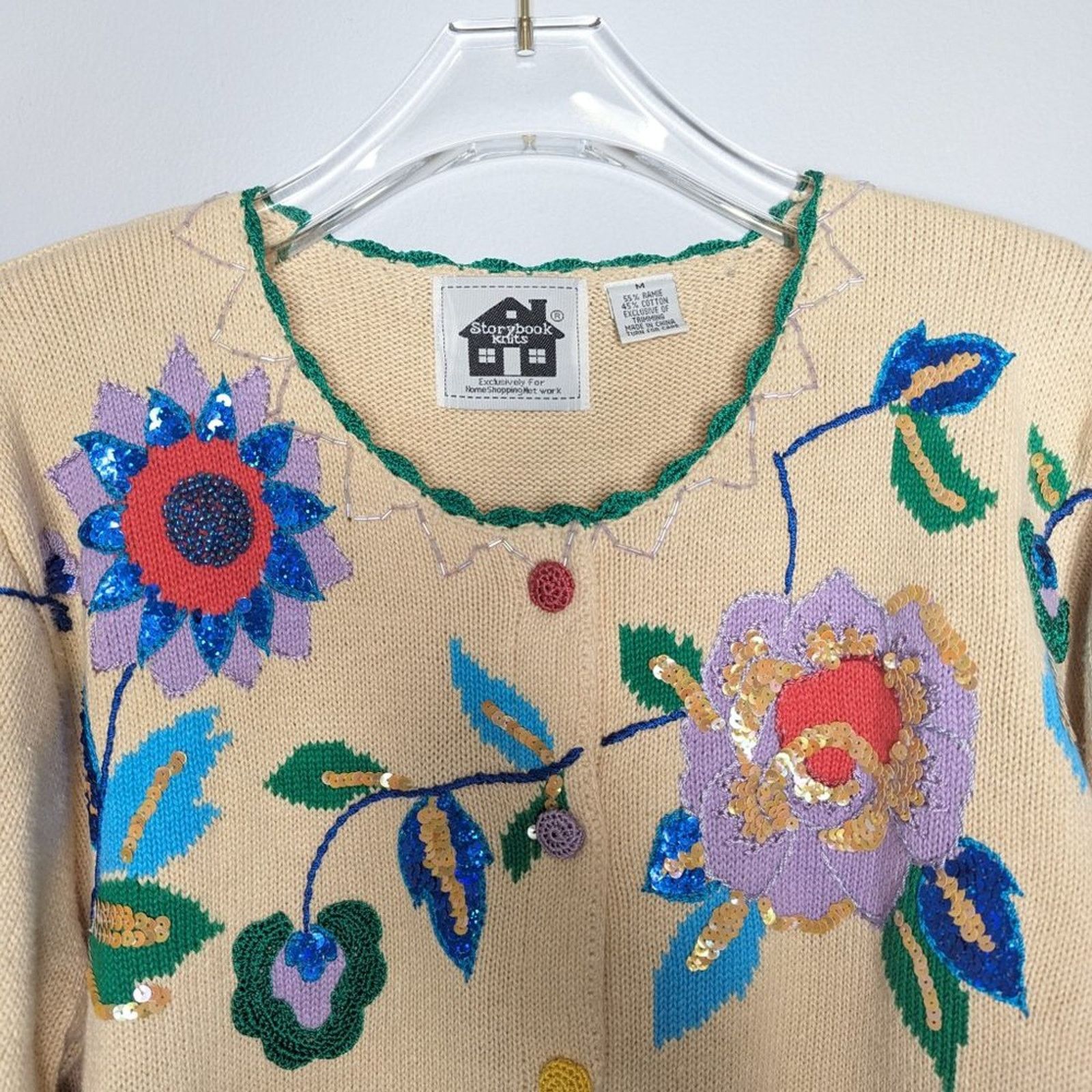 Vintage Storybook Knits Vintage Fancy Folk Art Cardigan Beads Sequin Size M / US 6-8 / IT 42-44 - 4 Thumbnail