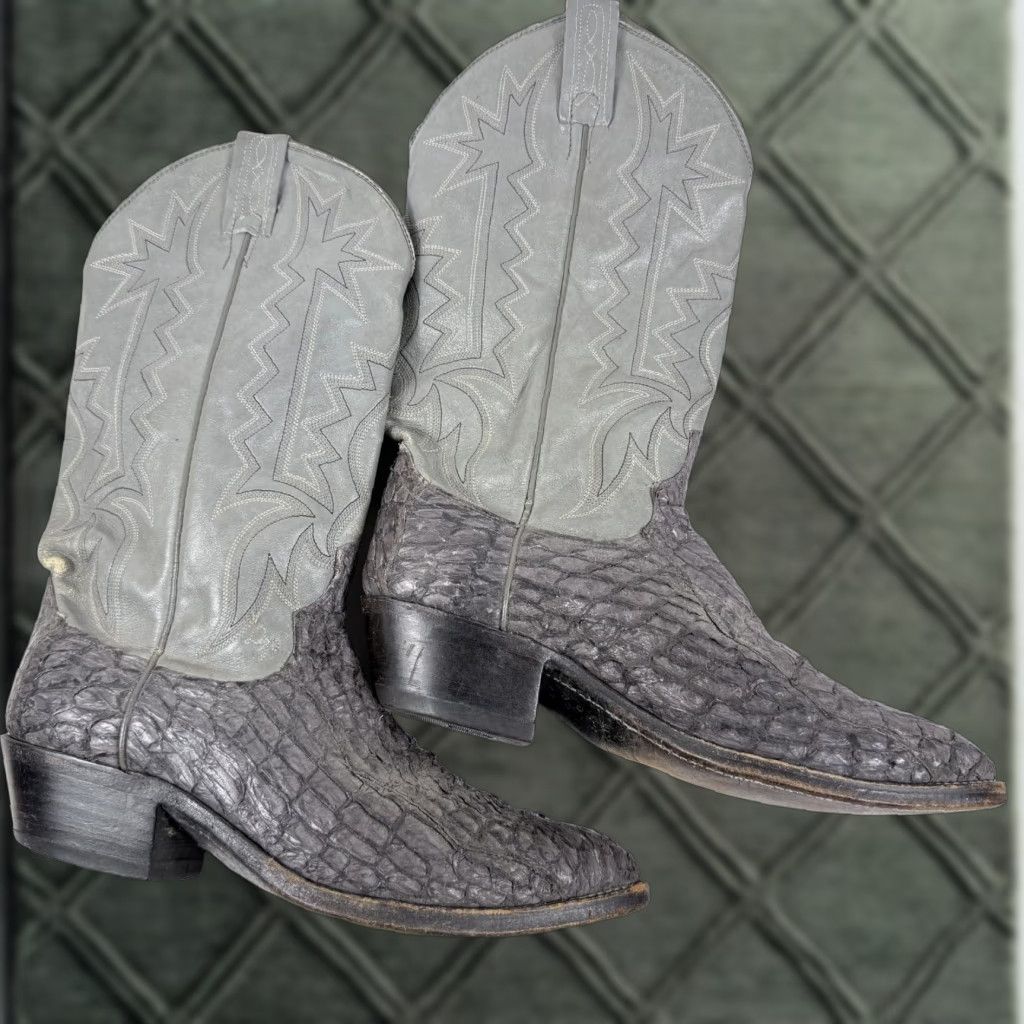 Dan Post Dan Post Dorsal Sea Bass Cowboy Western Boots Men's Gray Leather Pull On Size 8 Size US 8 / EU 41 - 1 Thumbnail