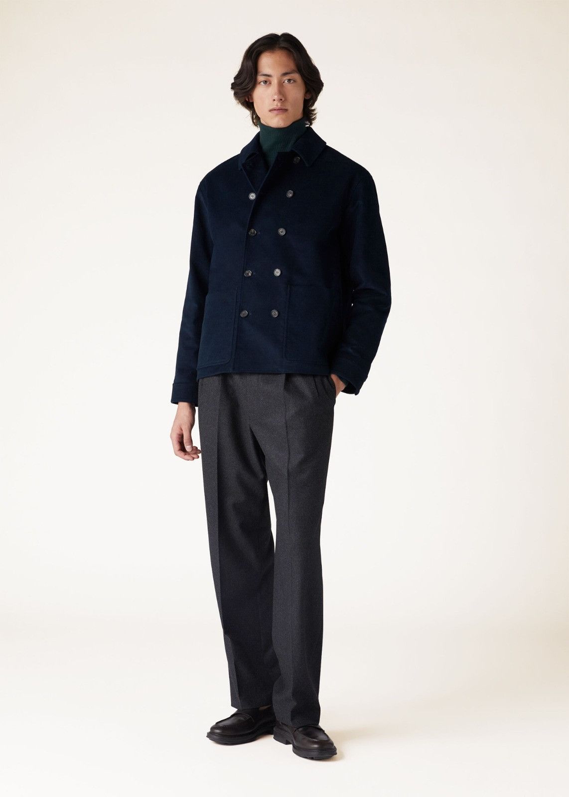 Loro Piana o1srvl11e0125 Esashi Velvet Peacoat in Navy Blue Size US M / EU 48-50 / 2 - 3 Thumbnail