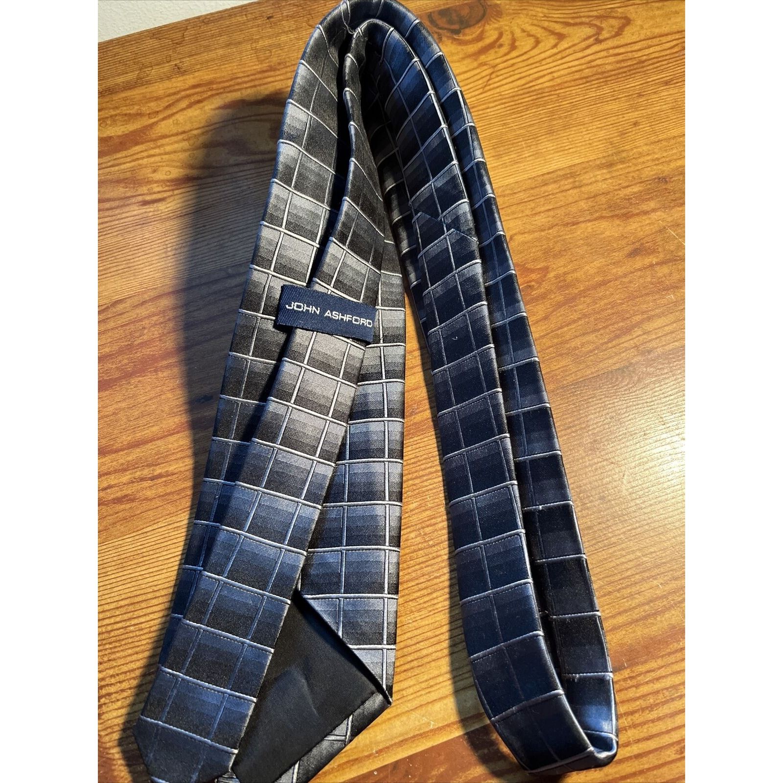 John Ashford John Ashford Men's Gray Blue Plaid Silk Dress Tie Size ONE SIZE - 3 Thumbnail