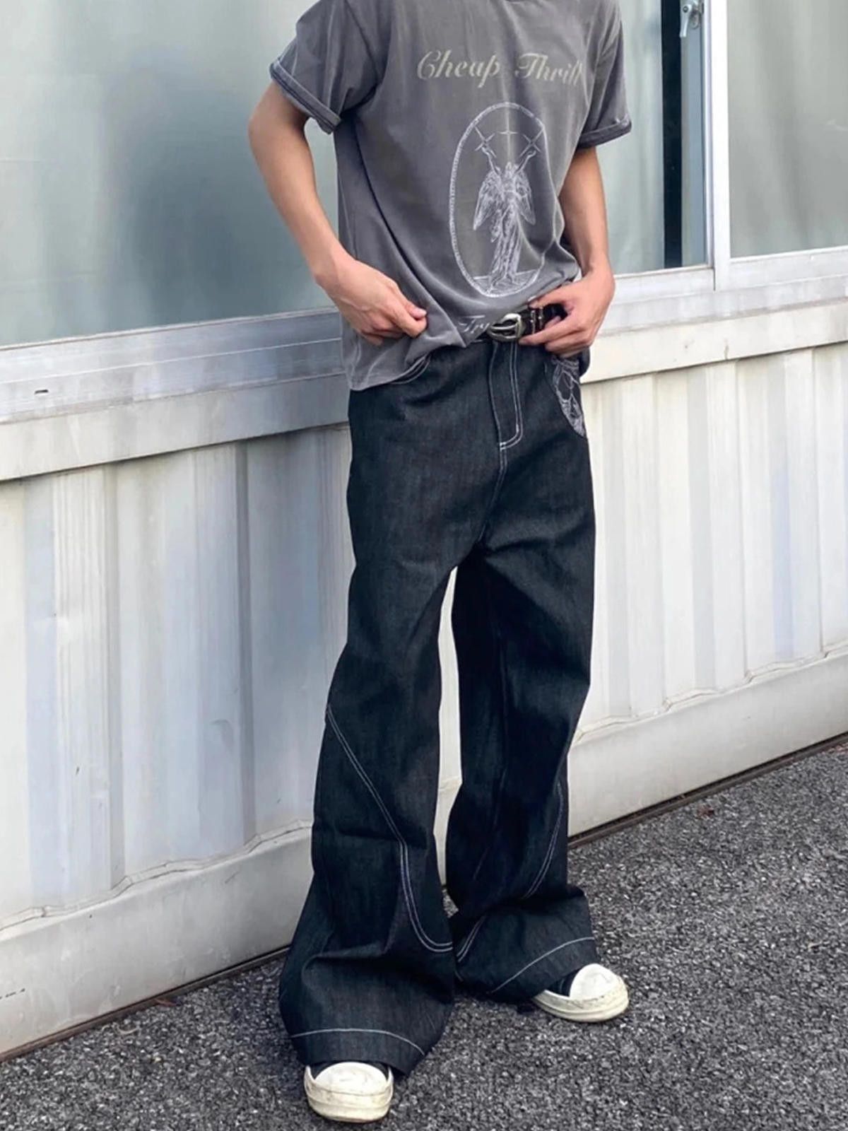 Other Black Wide Leg Denim Jeans, Loose Fit Baggy Jeans Size US 30 / EU 46 - 5 Thumbnail