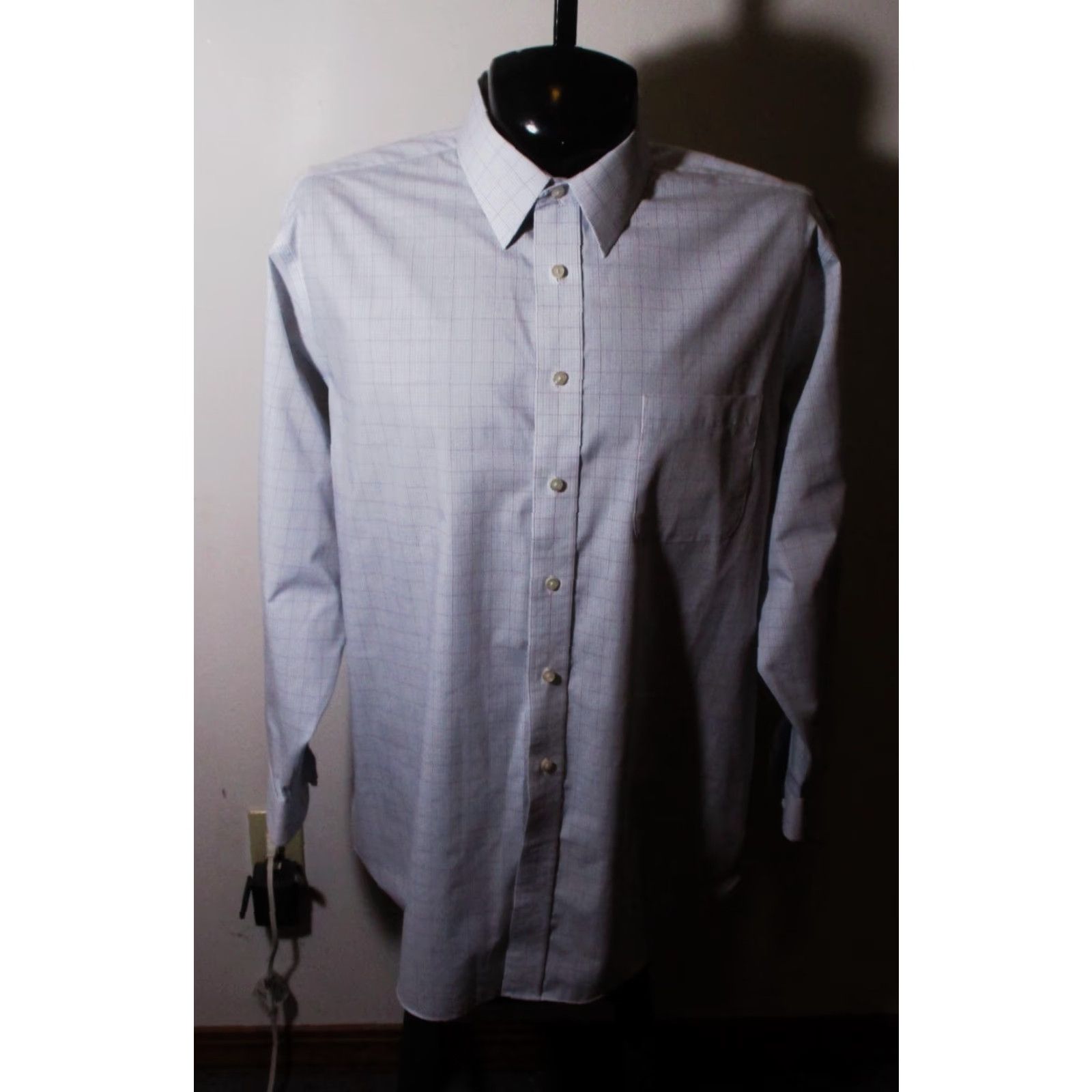 Stafford STAFFORD Light Blue Dress Shirt Men 17.5/34-35 Long Sleeve Cotton Blend Regular Collar Classic Check Shirt Mens Size 48R - 2 Thumbnail