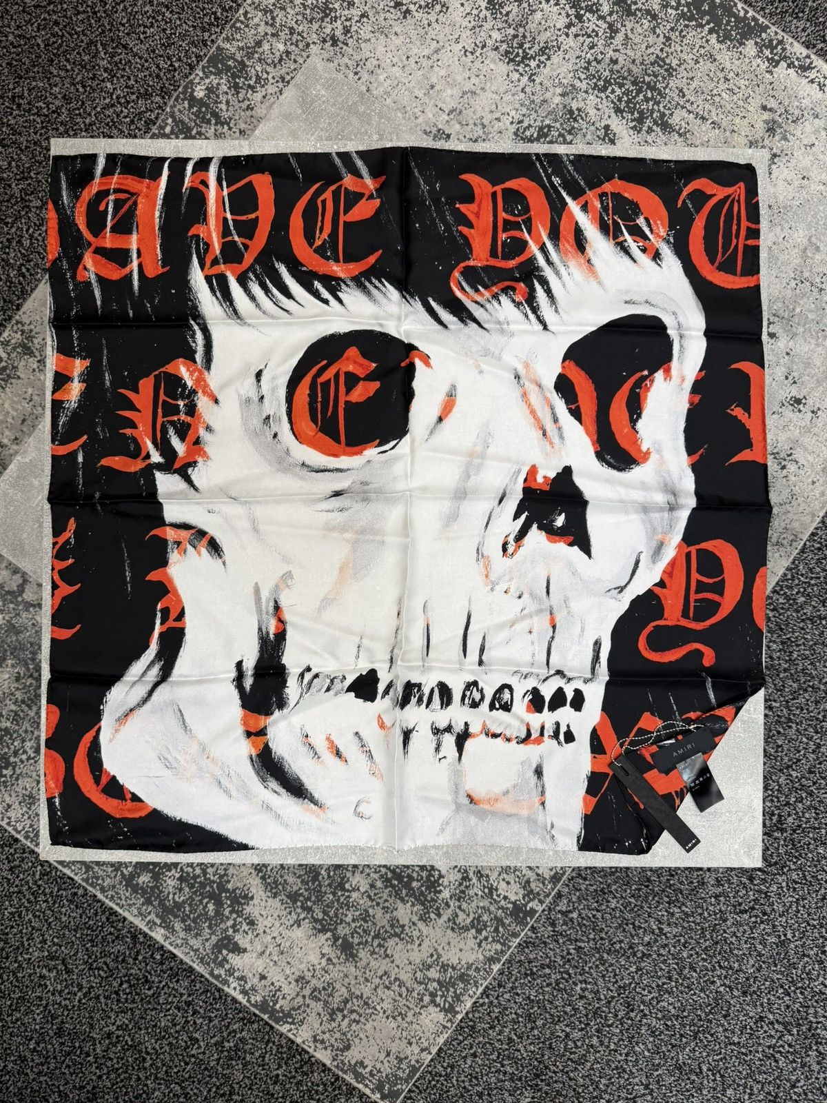 Amiri × Wes Lang Amiri x Wes Lang Skull Writing Silk Scarf. BNWT. RRP £525 Size ONE SIZE - 1 Thumbnail