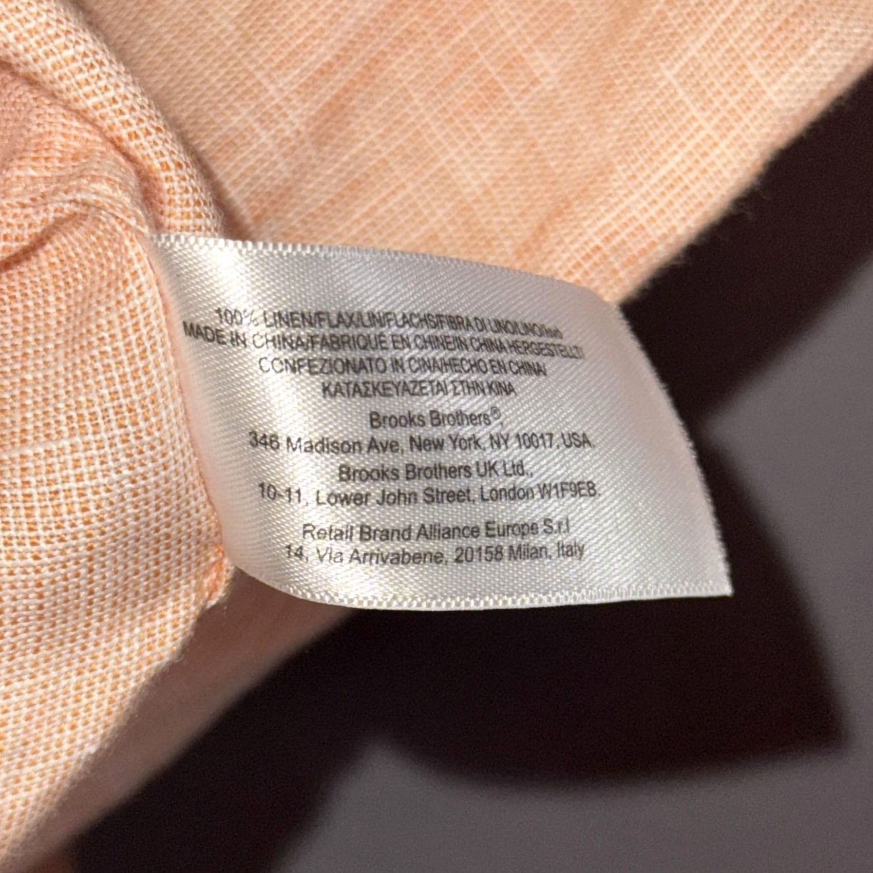 Brooks Brothers Brooks Brothers Shirt Mens Large Peach Irish Linen Slim Fit Button-Down Casual Shirt Size US L / EU 52-54 / 3 - 7 Thumbnail