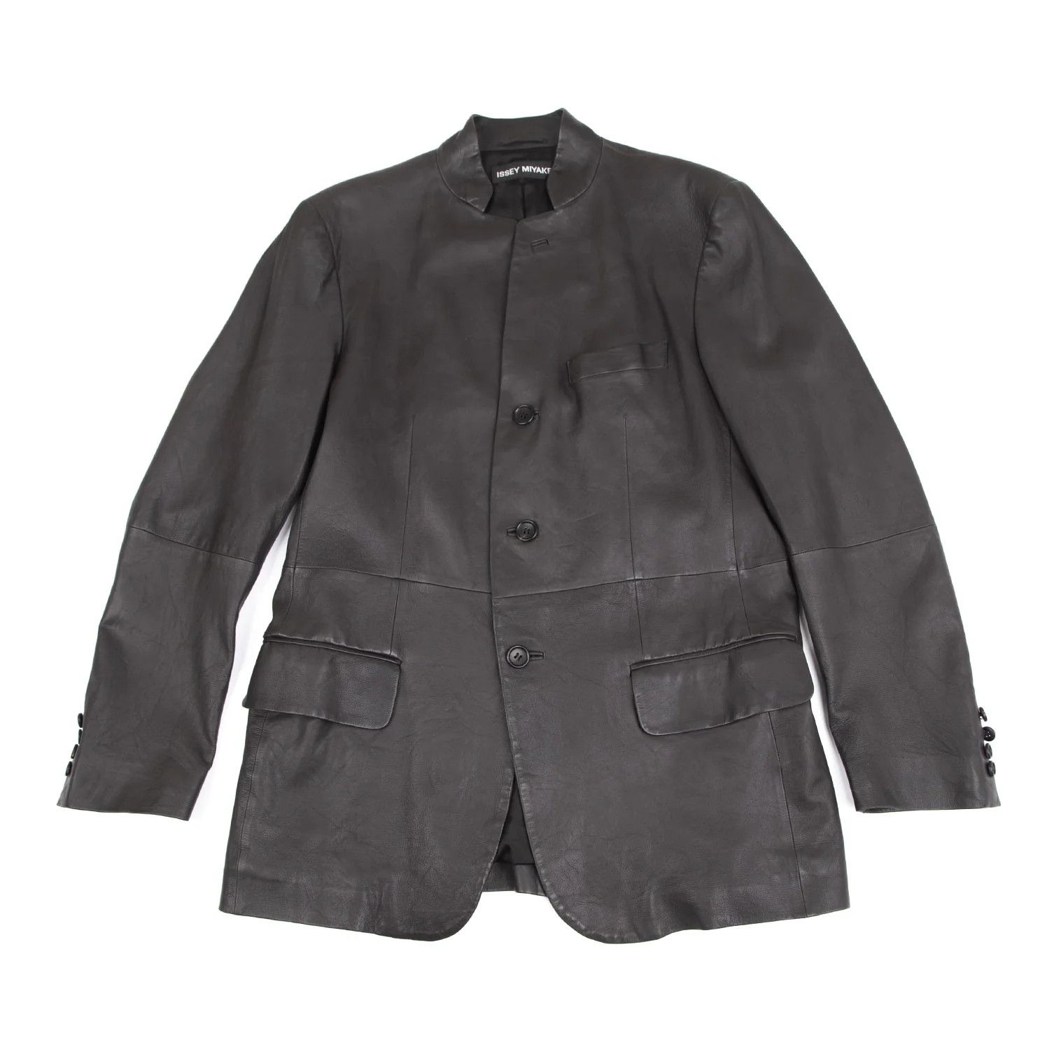 Issey Miyake Lamb Leather Band Collar Jacket in Black Size 4 Size US XL / EU 56 / 4 - 1 Thumbnail