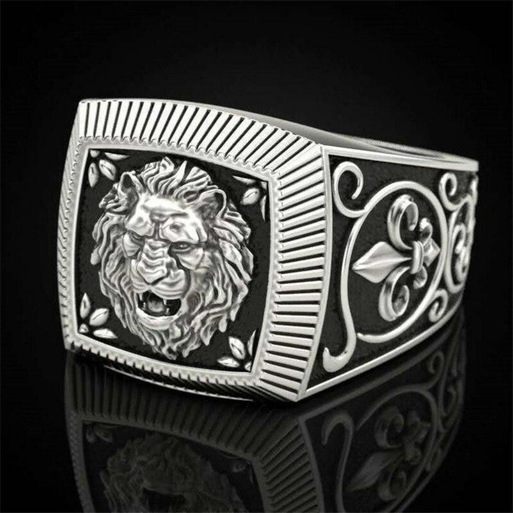 Designer Men's Viking Lion Head Totem Amulet Silver Ring - Size 8 Size ONE SIZE - 5 Thumbnail