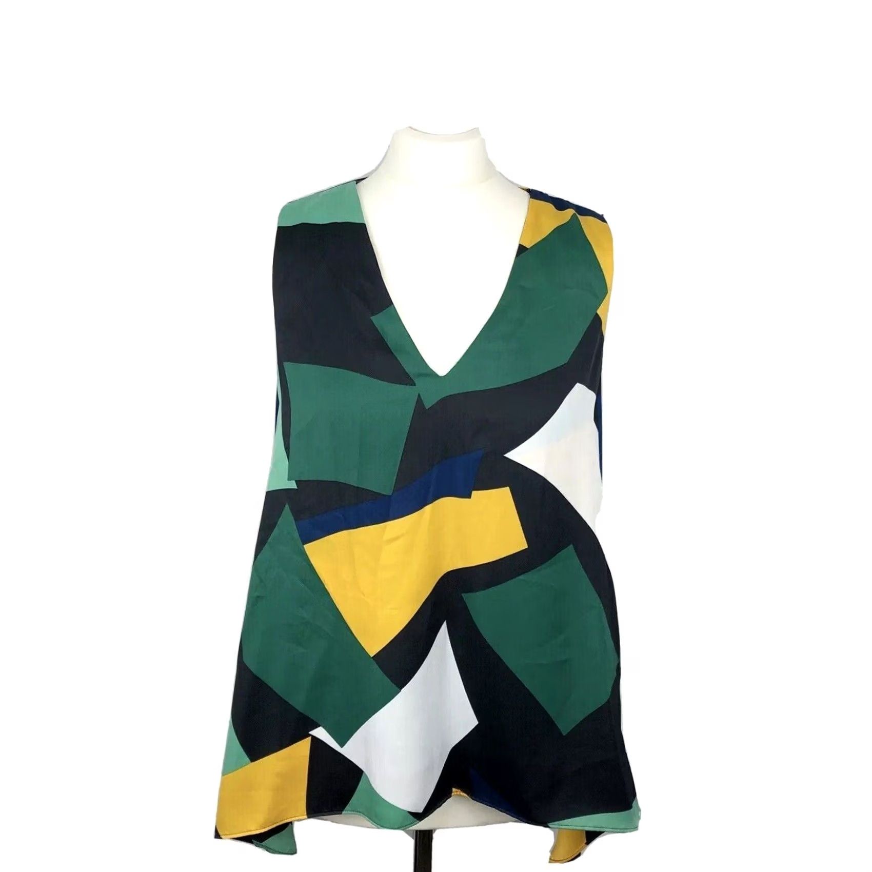 Vintage Autograph Top Womens 10 Printed Neck Shell Green Mix Women Ladies T432030T Size L / US 10 / IT 46 - 2 Thumbnail