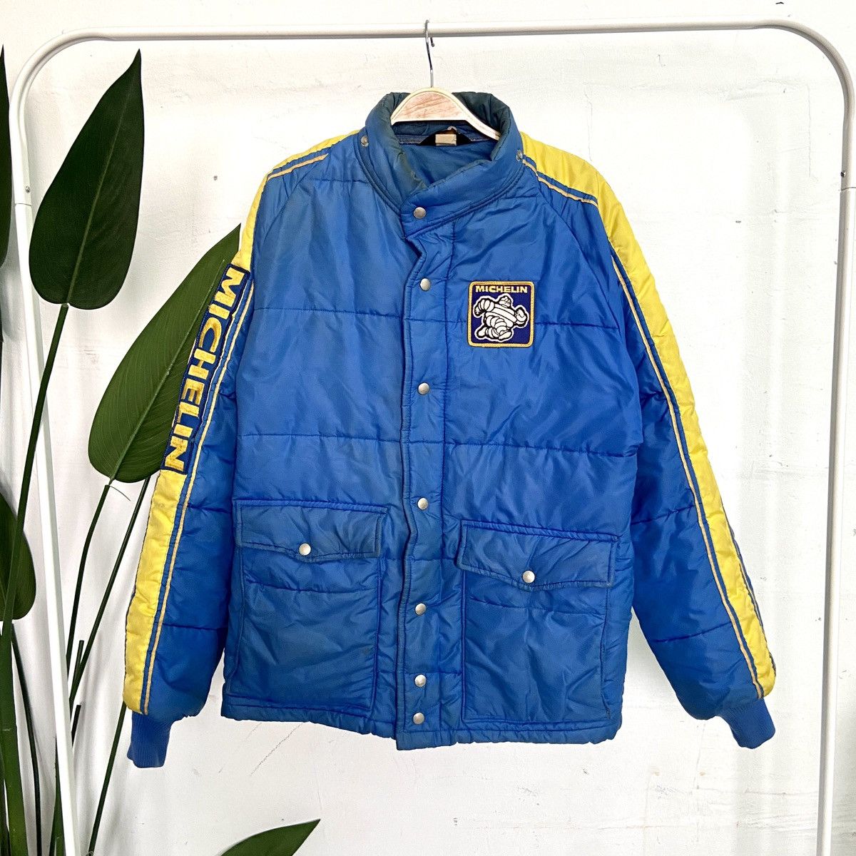 image of Racing x Swingster Vintage 70's Swingster Michelin Big Logo Puffer Jacket in Blue, Men's (Size Larg